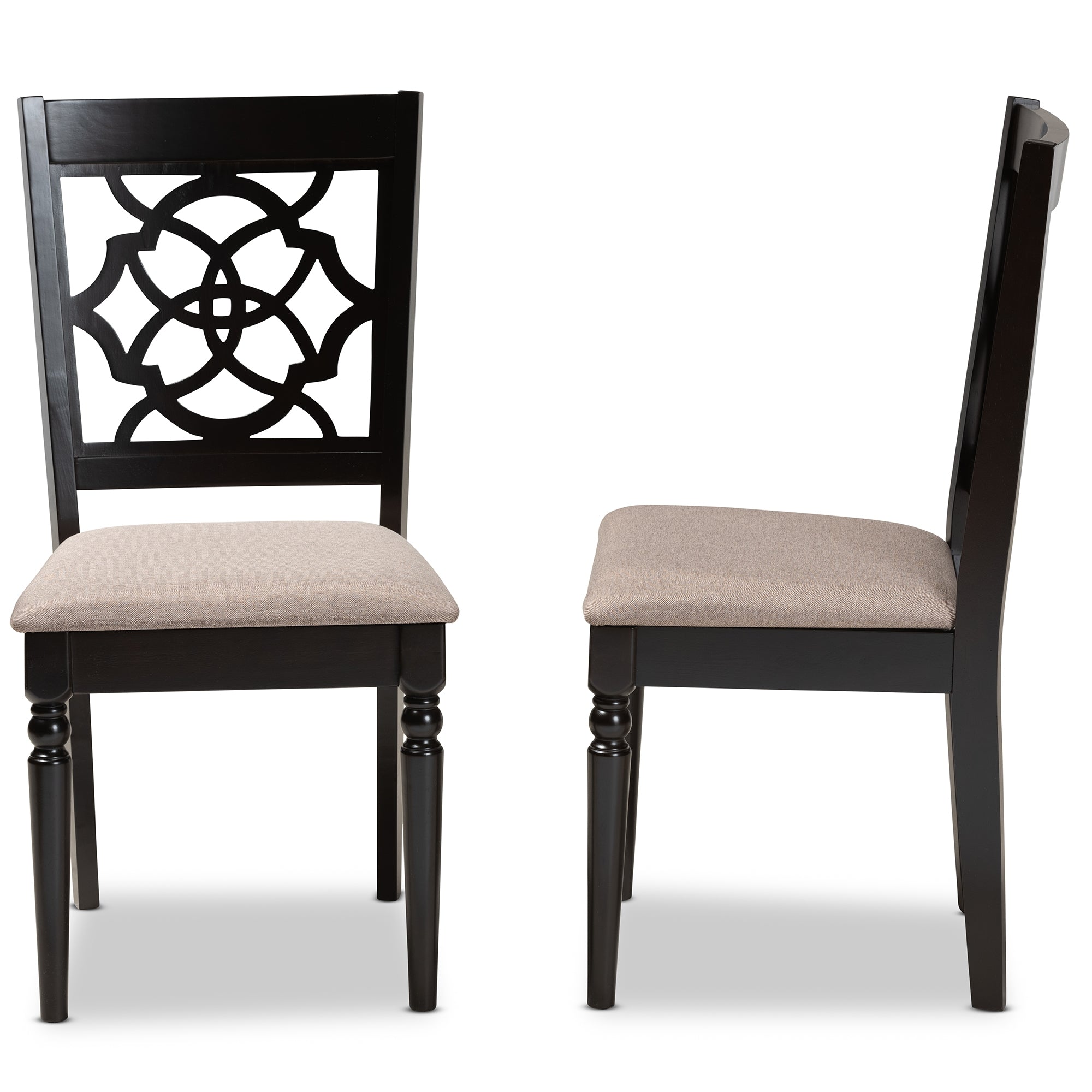 Baxton Studio Renaud Modern and Contemporary Sand Fabric Upholstered and Espresso Brown Finished Wood 2-Piece Dining Chair Set Set