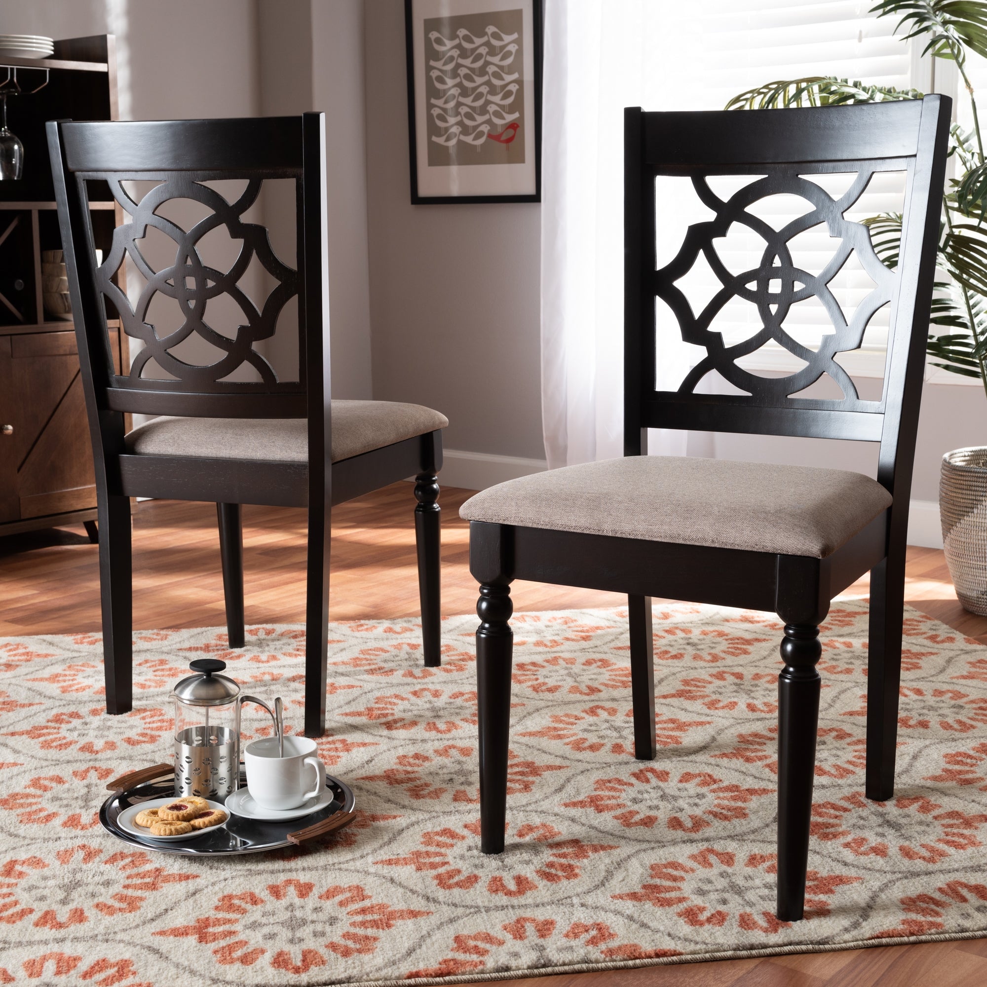 Baxton Studio Renaud Modern and Contemporary Sand Fabric Upholstered and Espresso Brown Finished Wood 2-Piece Dining Chair Set Set
