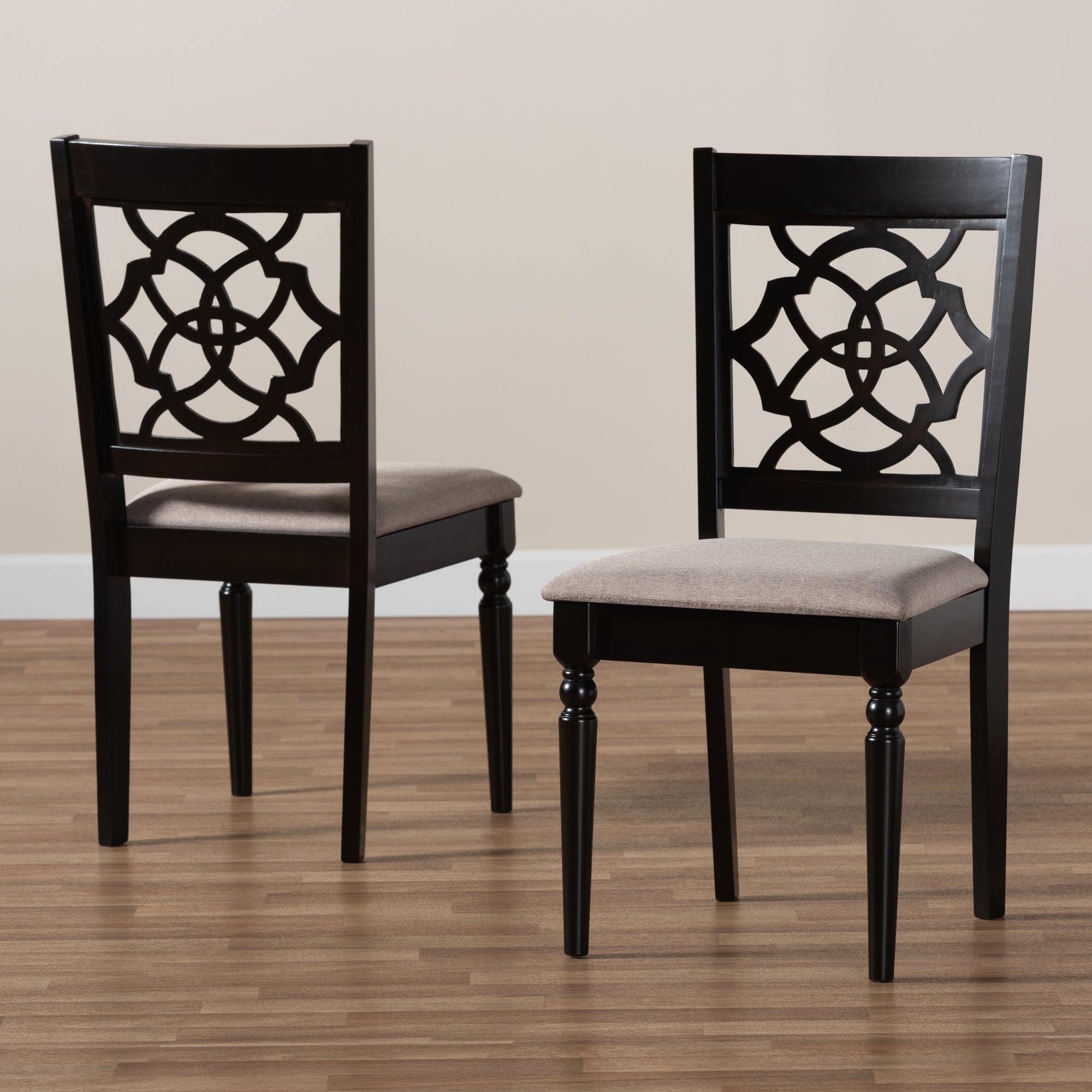 Baxton Studio Renaud Modern and Contemporary Sand Fabric Upholstered and Espresso Brown Finished Wood 2-Piece Dining Chair Set Set