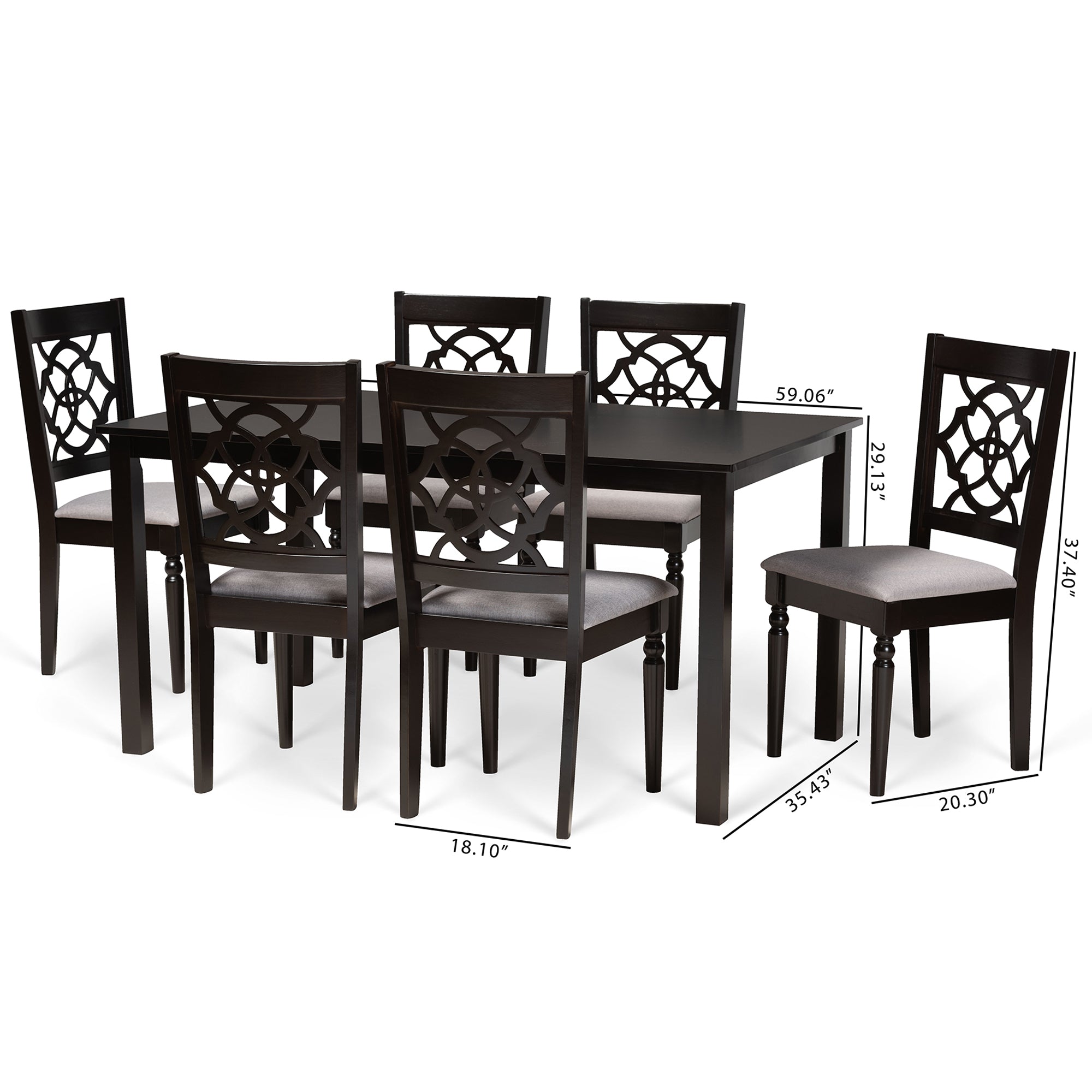 Baxton Studio Renaud Modern and Contemporary Grey Fabric Upholstered and Dark Brown Finished Wood 7-Piece Dining Set