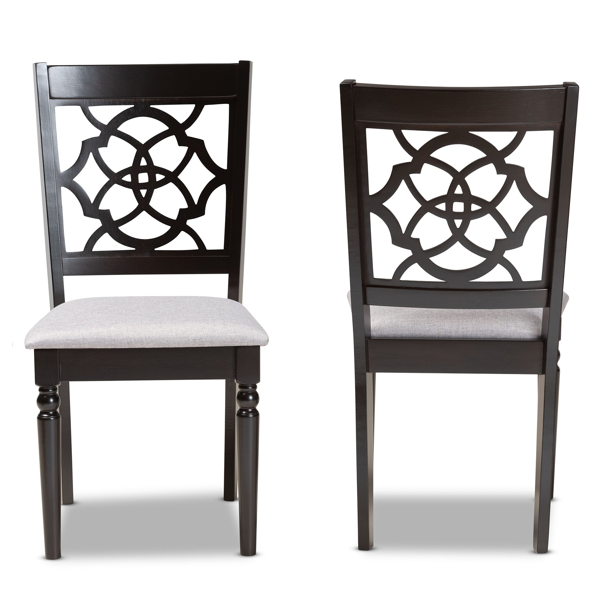 Baxton Studio Renaud Modern and Contemporary Grey Fabric Upholstered and Dark Brown Finished Wood 2-Piece Dining Chair Set