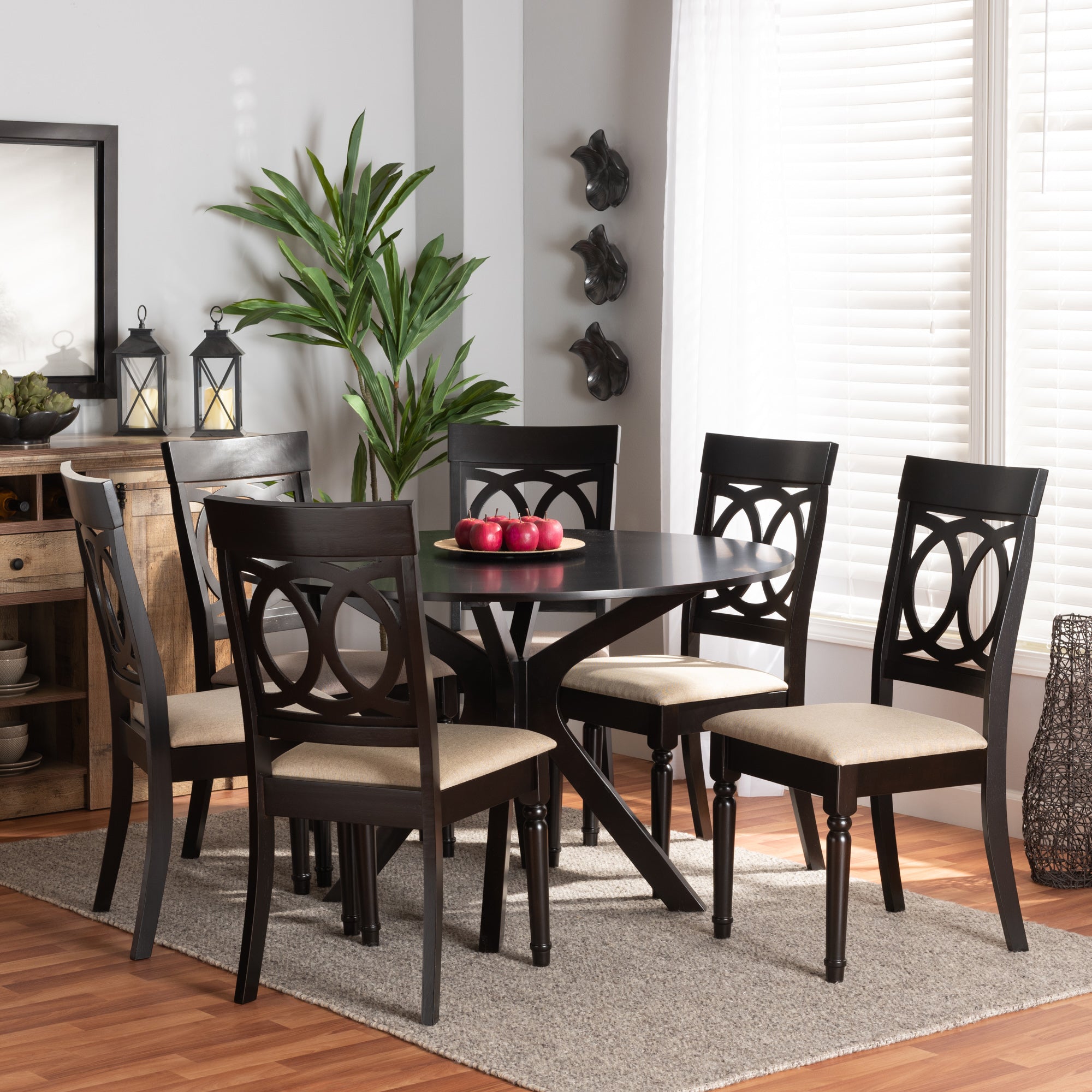 Baxton Studio Jessie Modern and Contemporary Sand Fabric Upholstered and Dark Brown Finished Wood 7-Piece Dining Set