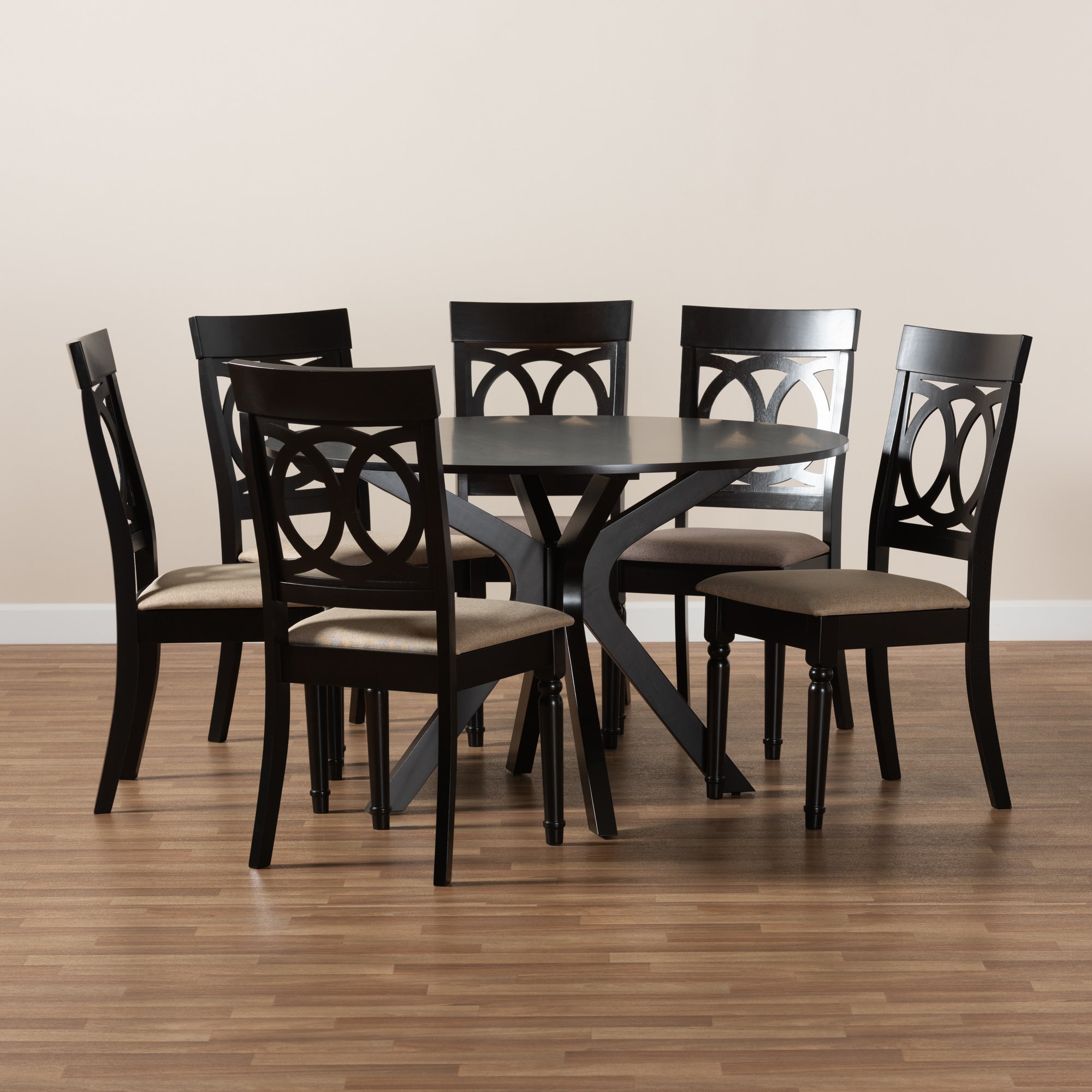 Baxton Studio Jessie Modern and Contemporary Sand Fabric Upholstered and Dark Brown Finished Wood 7-Piece Dining Set