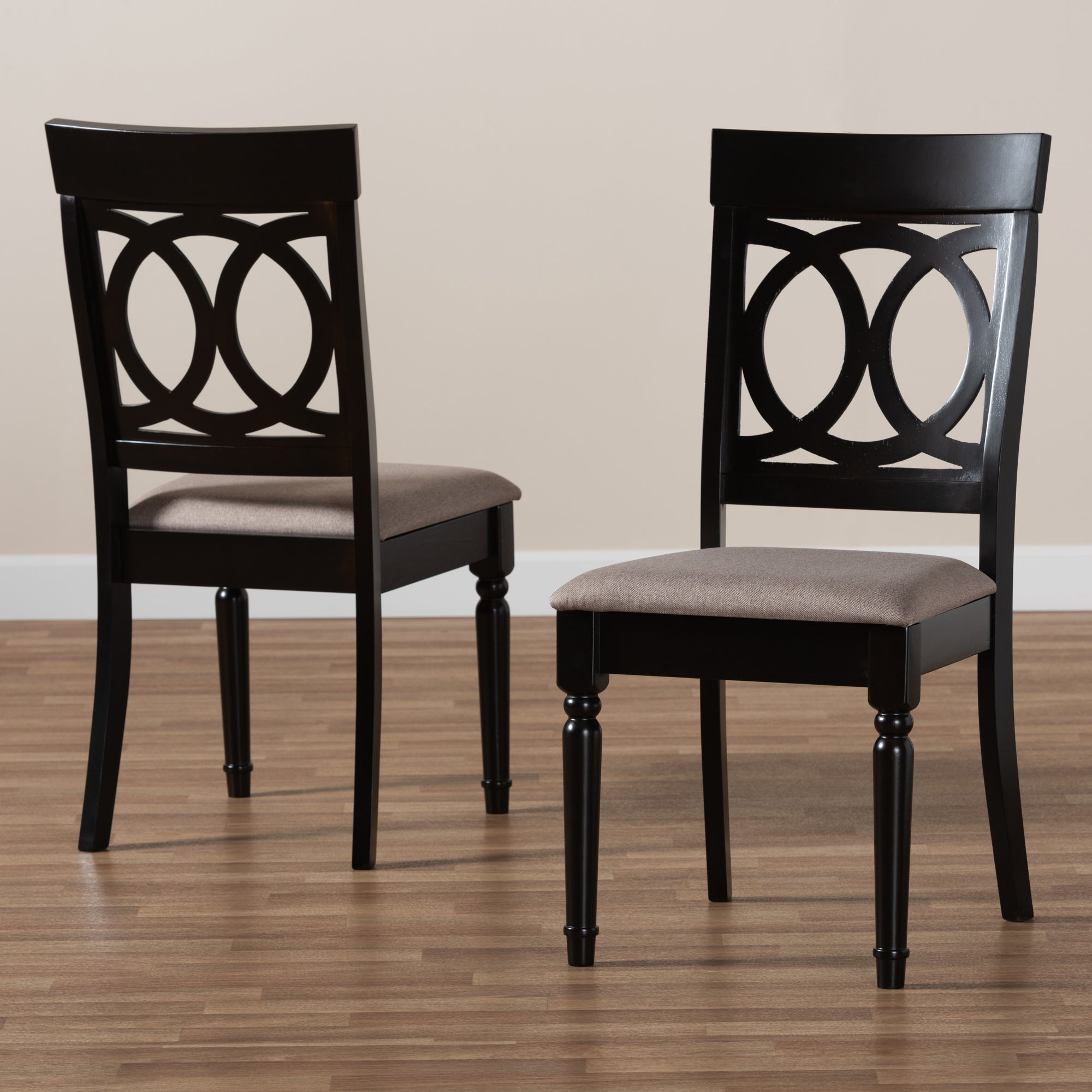 Baxton Studio Lucie Modern and Contemporary Sand Fabric Upholstered and Espresso Brown Finished Wood 2-Piece Dining Chair Set Set