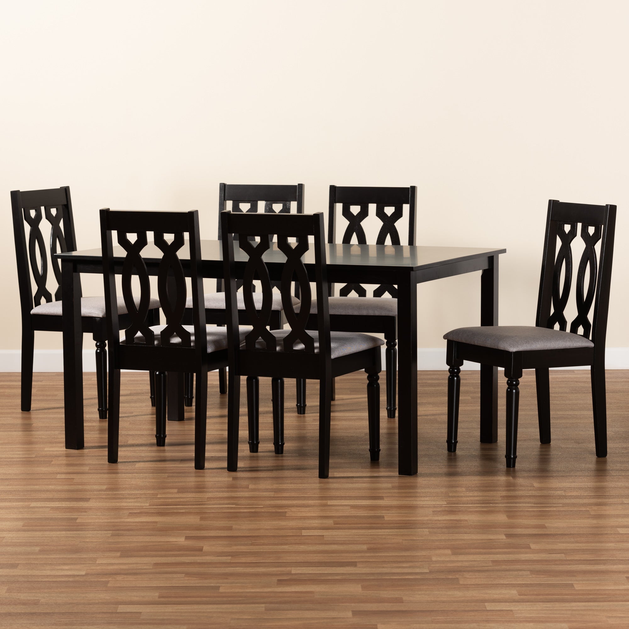 Baxton Studio Cherese Modern and Contemporary Grey Fabric Upholstered and Dark Brown Finished Wood 7-Piece Dining Set