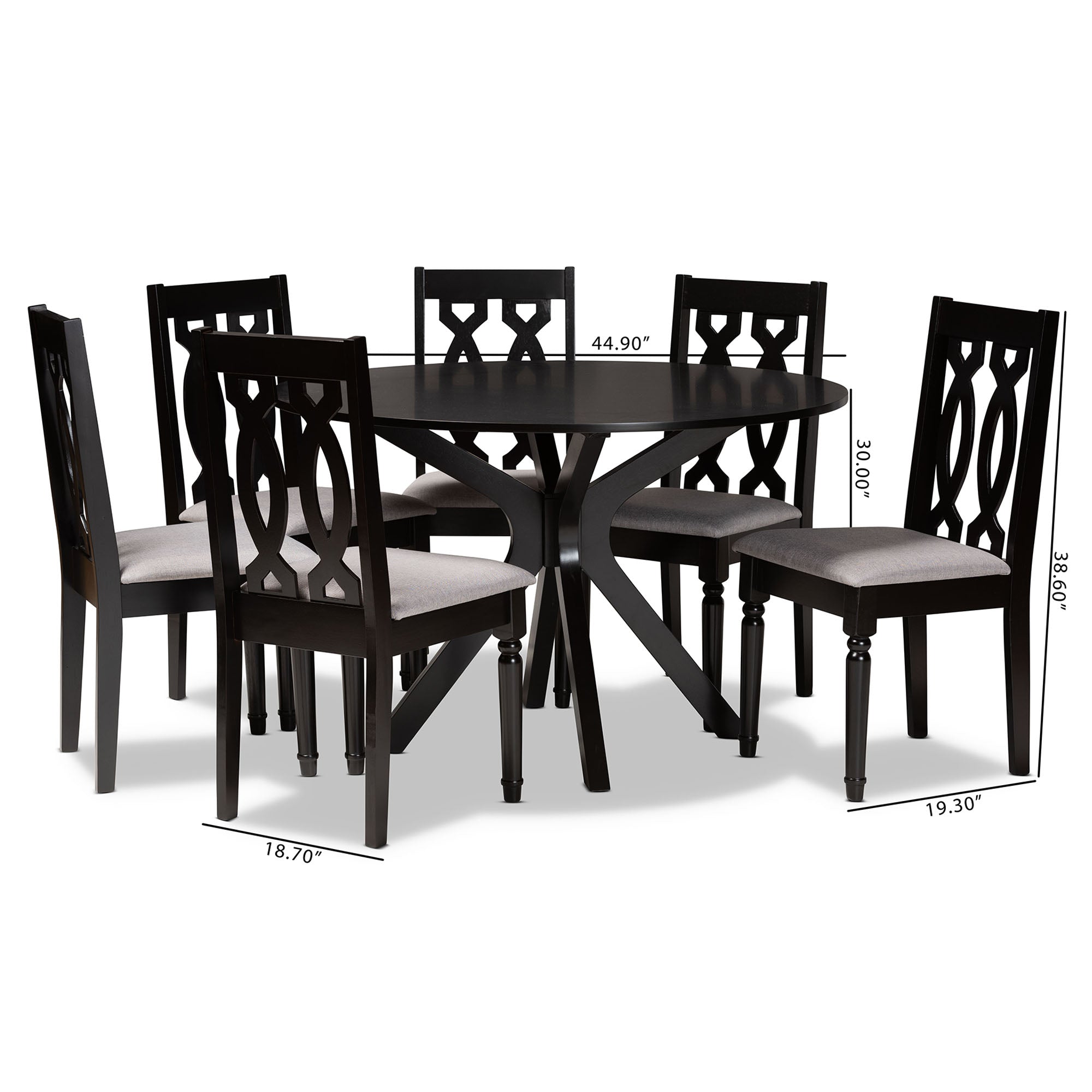 Baxton Studio Callie Modern and Contemporary Grey Fabric Upholstered and Dark Brown Finished Wood 7-Piece Dining Set