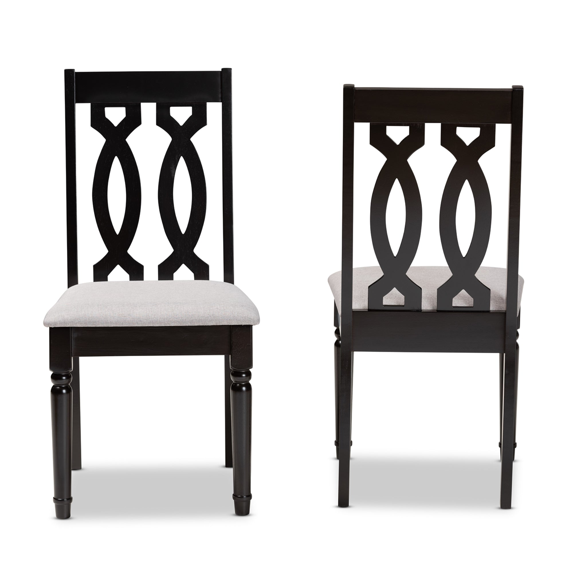 Baxton Studio Cherese Modern and Contemporary Grey Fabric Upholstered and Dark Brown Finished Wood 2-Piece Dining Chair Set