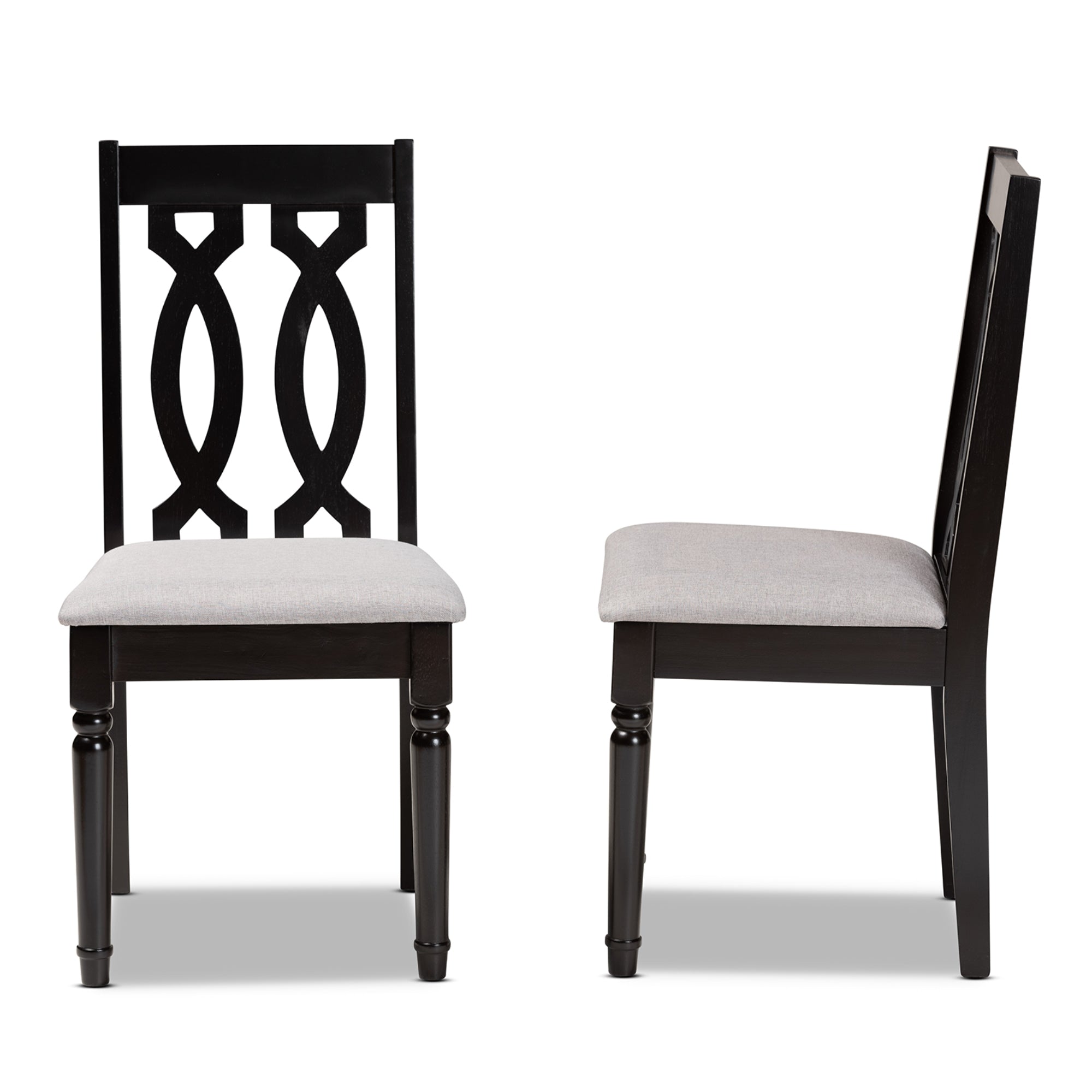 Baxton Studio Cherese Modern and Contemporary Grey Fabric Upholstered and Dark Brown Finished Wood 2-Piece Dining Chair Set