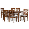 Baxton Studio Verner Modern and Contemporary Grey Fabric Upholstered and Walnut Brown Finished Wood 7-Piece Dining Set