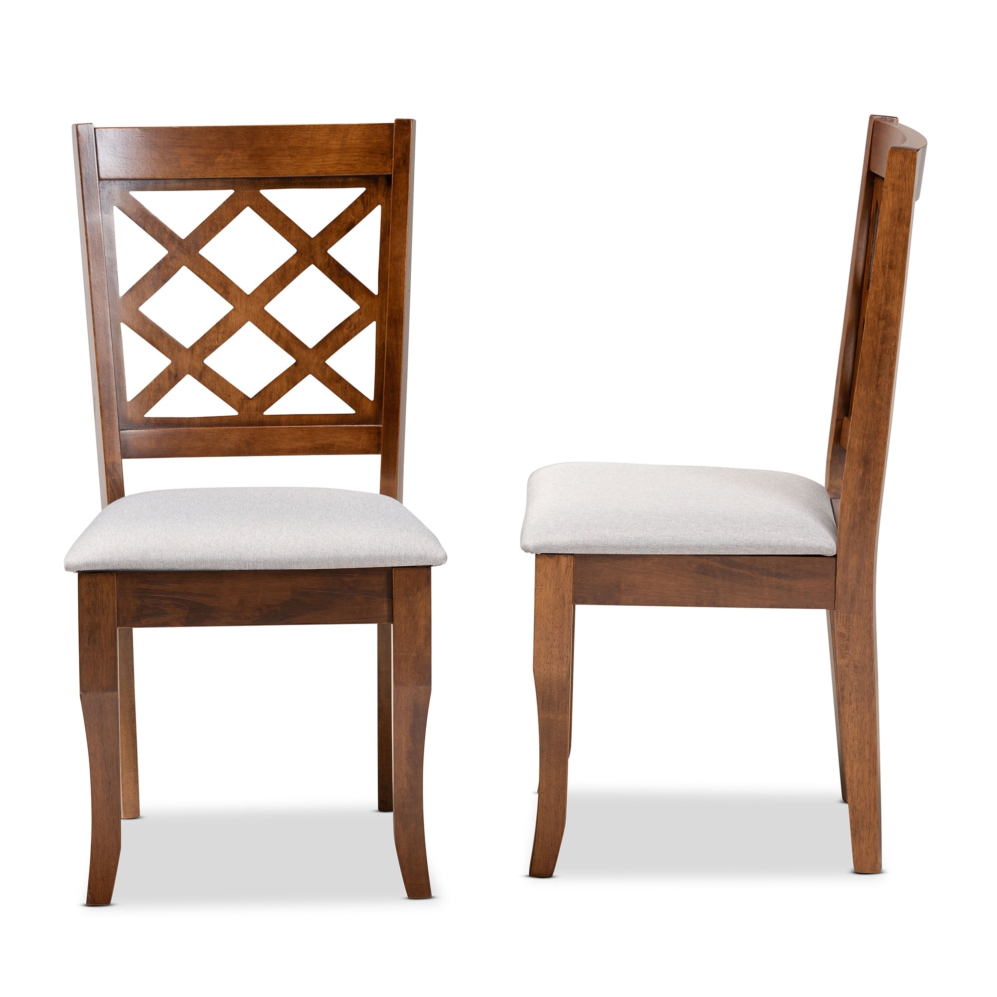 Baxton Studio Verner Modern and Contemporary Grey Fabric Upholstered Walnut Finished Wood 2-Piece Dining Chair Set