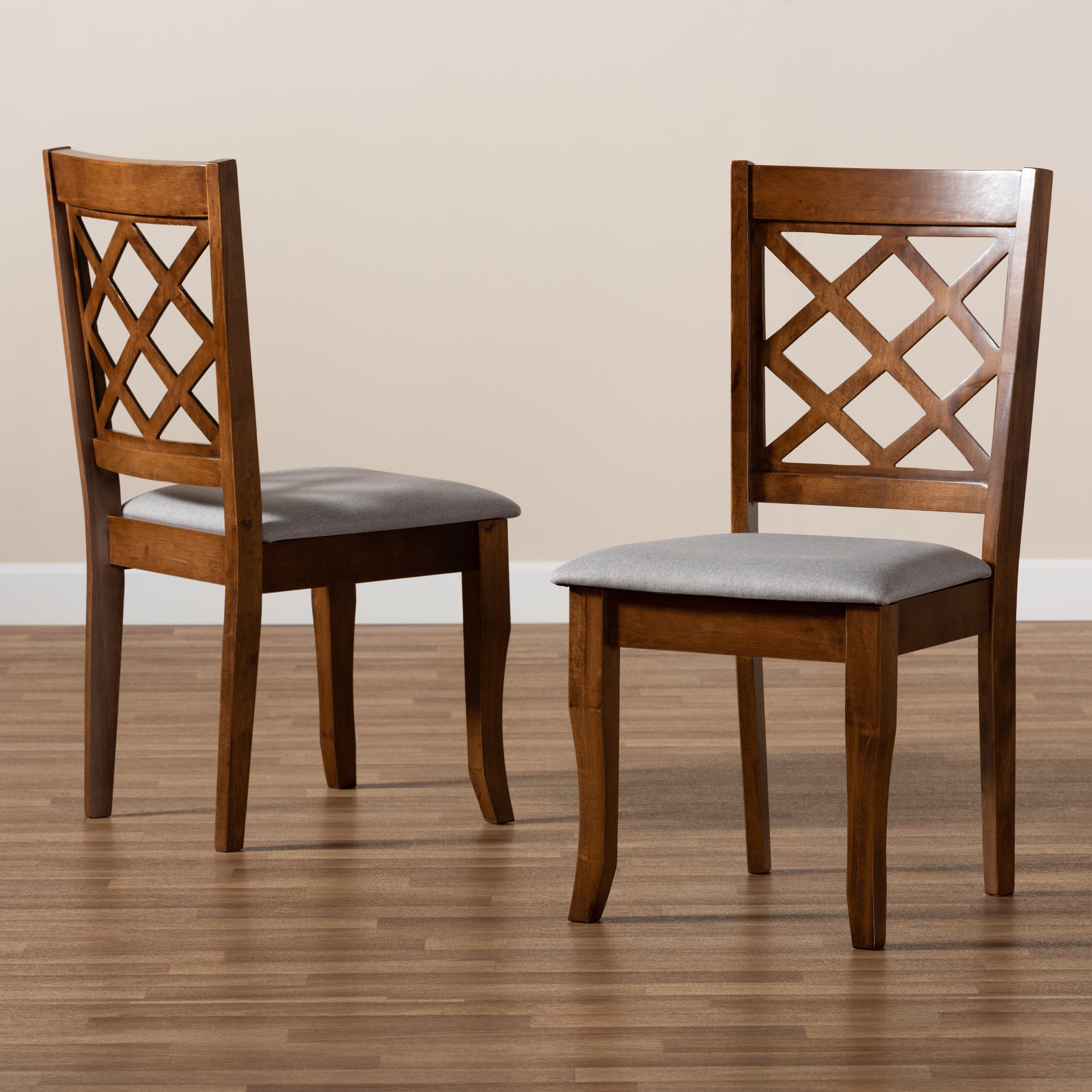 Baxton Studio Verner Modern and Contemporary Grey Fabric Upholstered Walnut Finished Wood 2-Piece Dining Chair Set