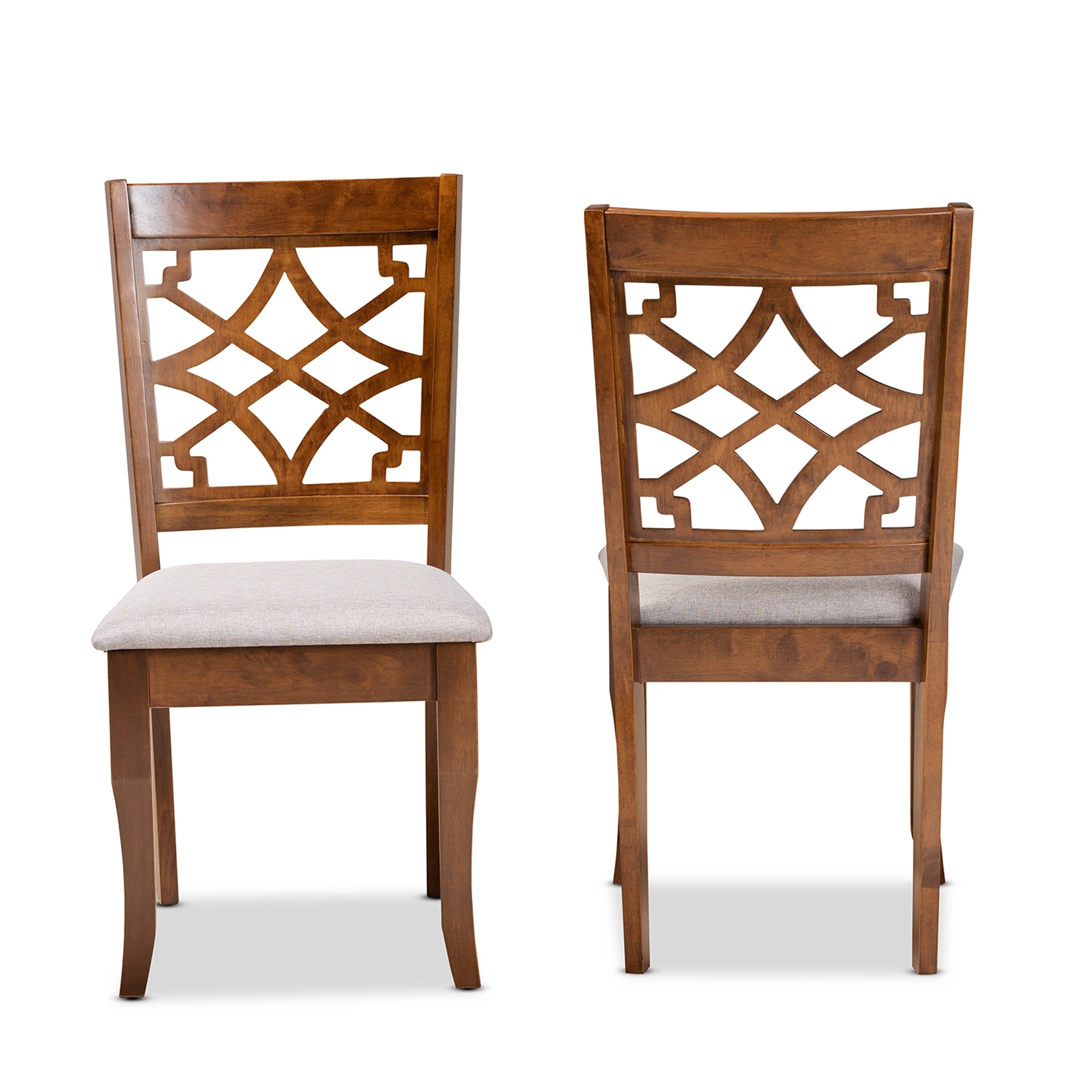 Baxton Studio Mael Modern and Contemporary Grey Fabric Upholstered and Walnut Brown Finished Wood 2-Piece Dining Chair Set