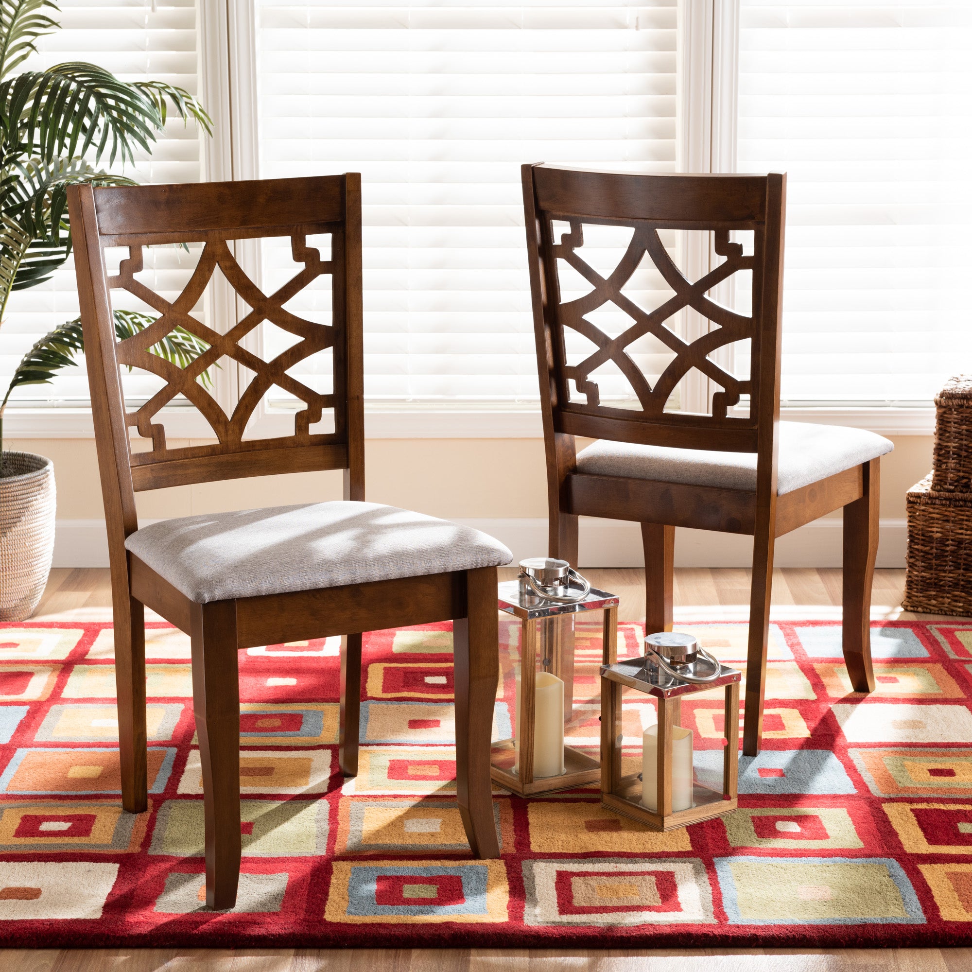 Baxton Studio Mael Modern and Contemporary Grey Fabric Upholstered and Walnut Brown Finished Wood 2-Piece Dining Chair Set