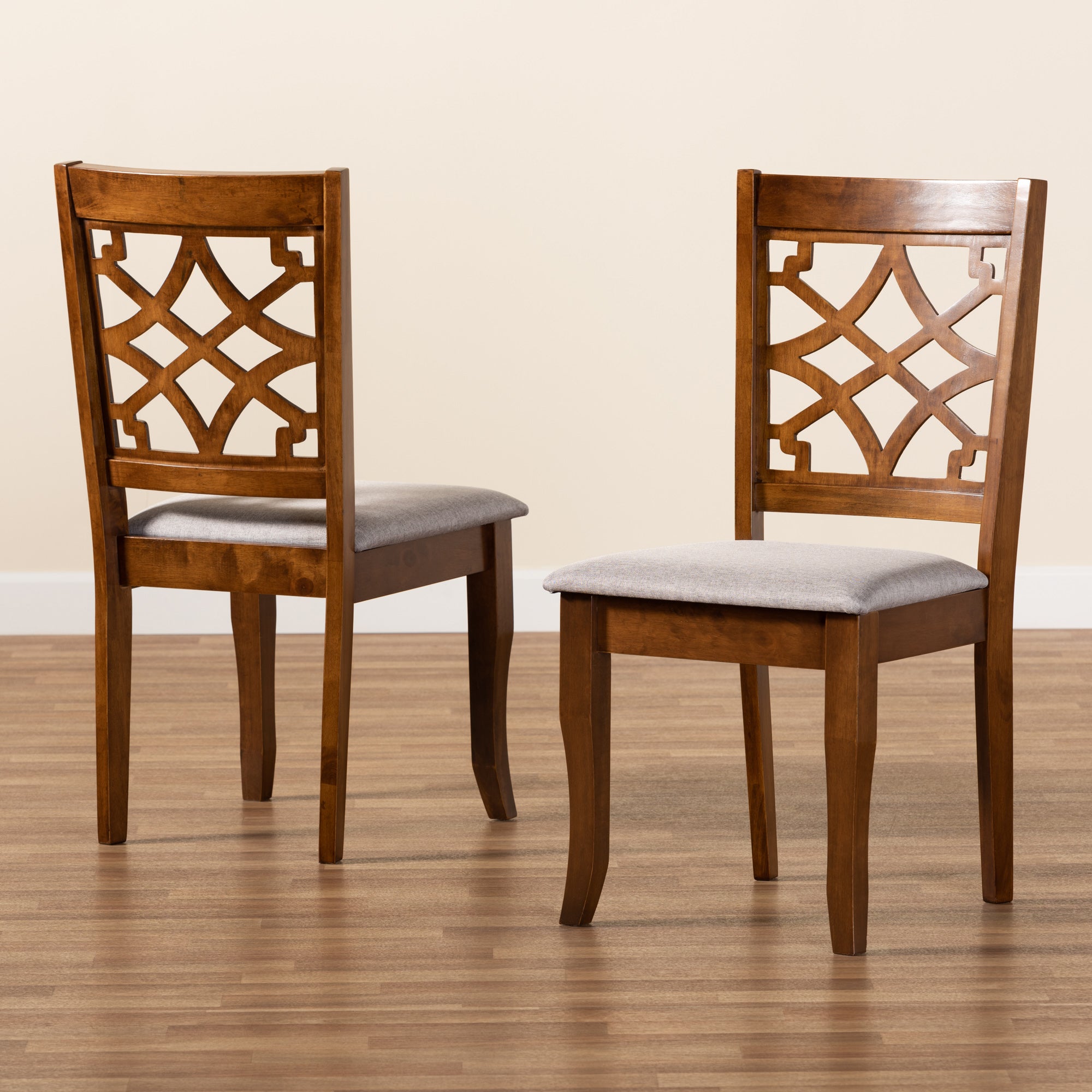 Baxton Studio Mael Modern and Contemporary Grey Fabric Upholstered and Walnut Brown Finished Wood 2-Piece Dining Chair Set