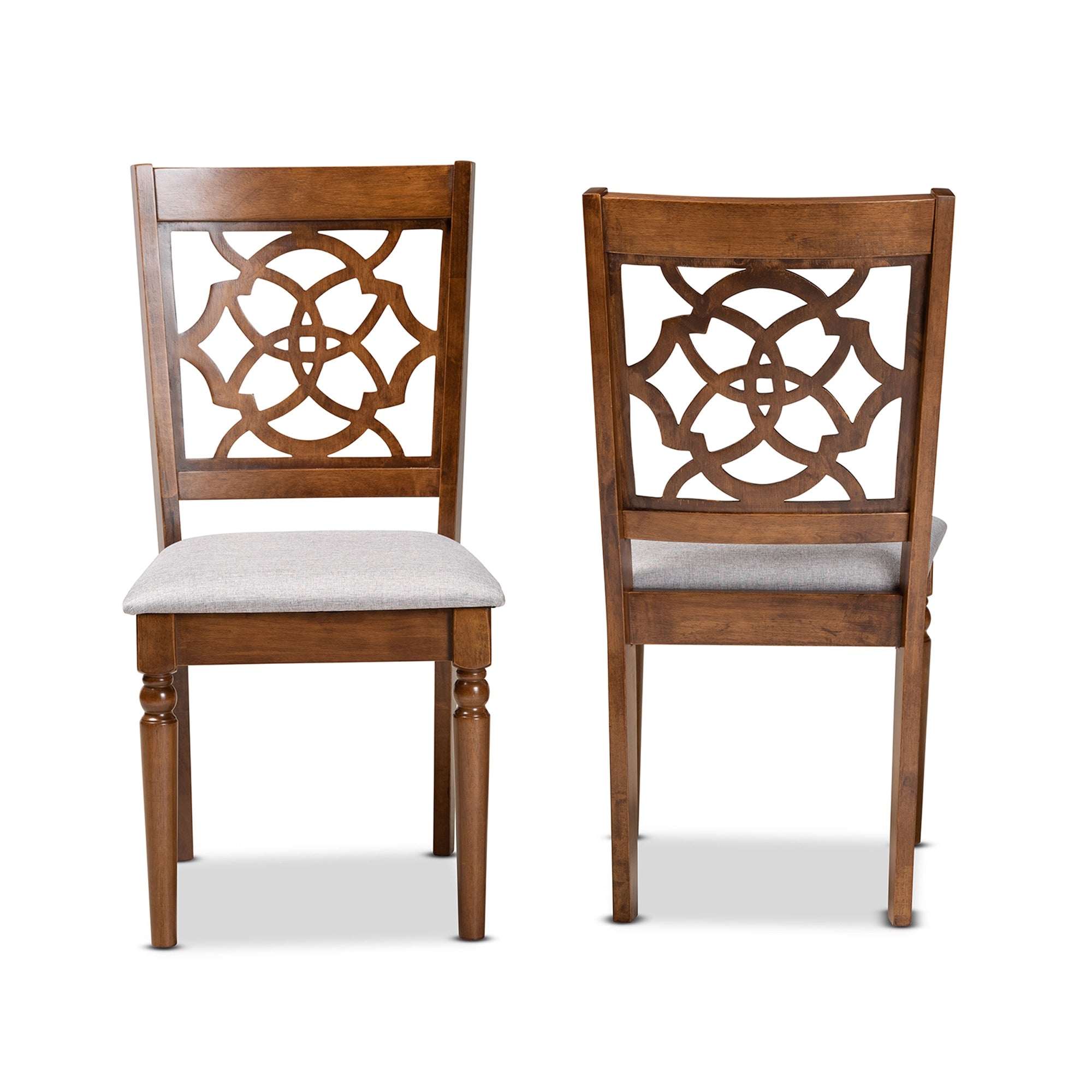 Baxton Studio Renaud Modern and Contemporary Grey Fabric Upholstered and Walnut Brown Finished Wood 2-Piece Dining Chair Set