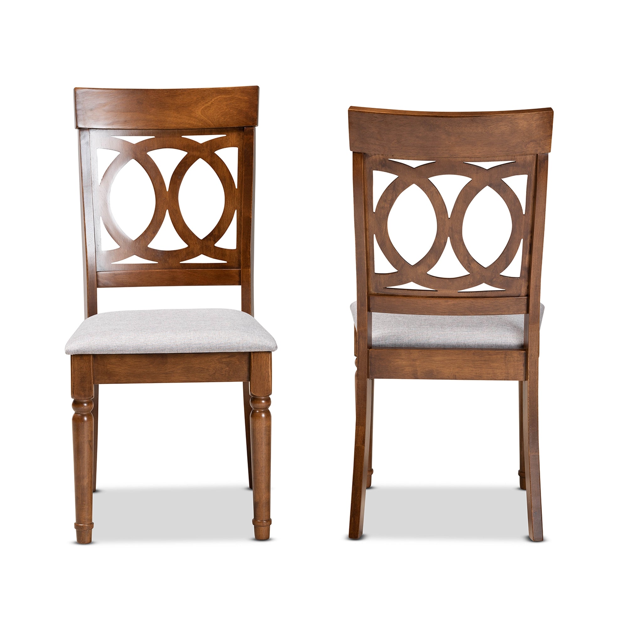 Baxton Studio Lucie Modern and Contemporary Grey Fabric Upholstered and Walnut Brown Finished Wood 2-Piece Dining Chair Set