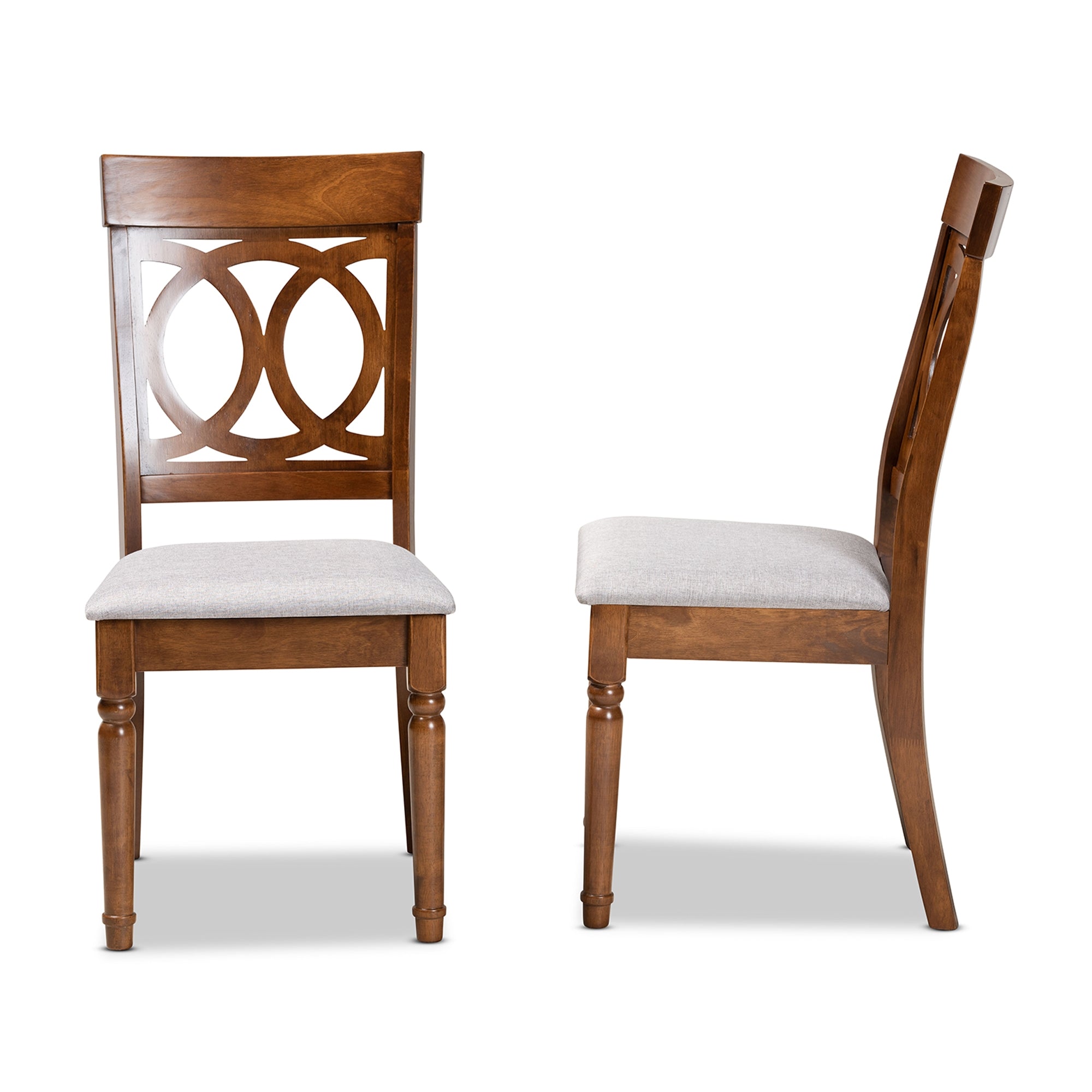 Baxton Studio Lucie Modern and Contemporary Grey Fabric Upholstered and Walnut Brown Finished Wood 2-Piece Dining Chair Set