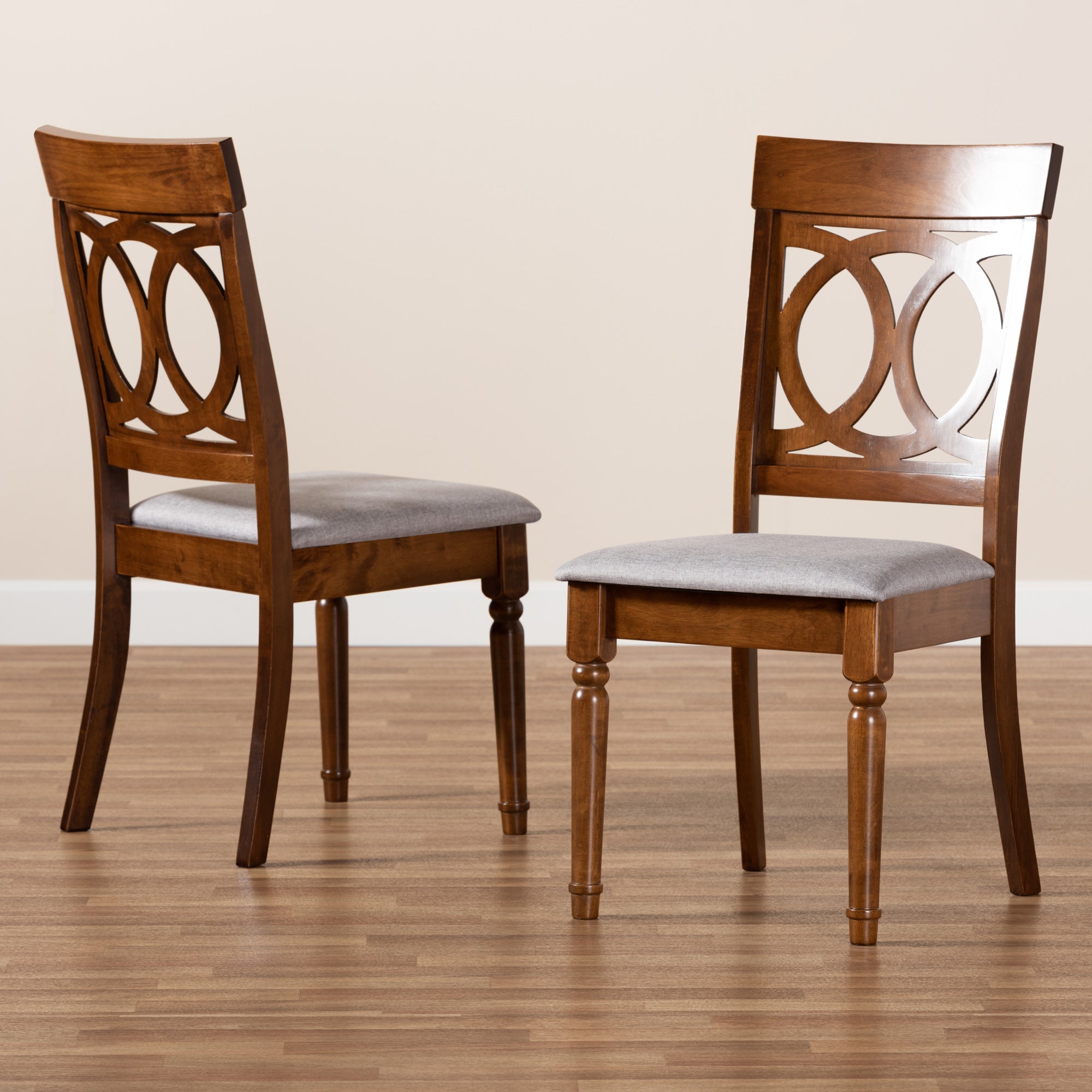 Baxton Studio Lucie Modern and Contemporary Grey Fabric Upholstered and Walnut Brown Finished Wood 2-Piece Dining Chair Set