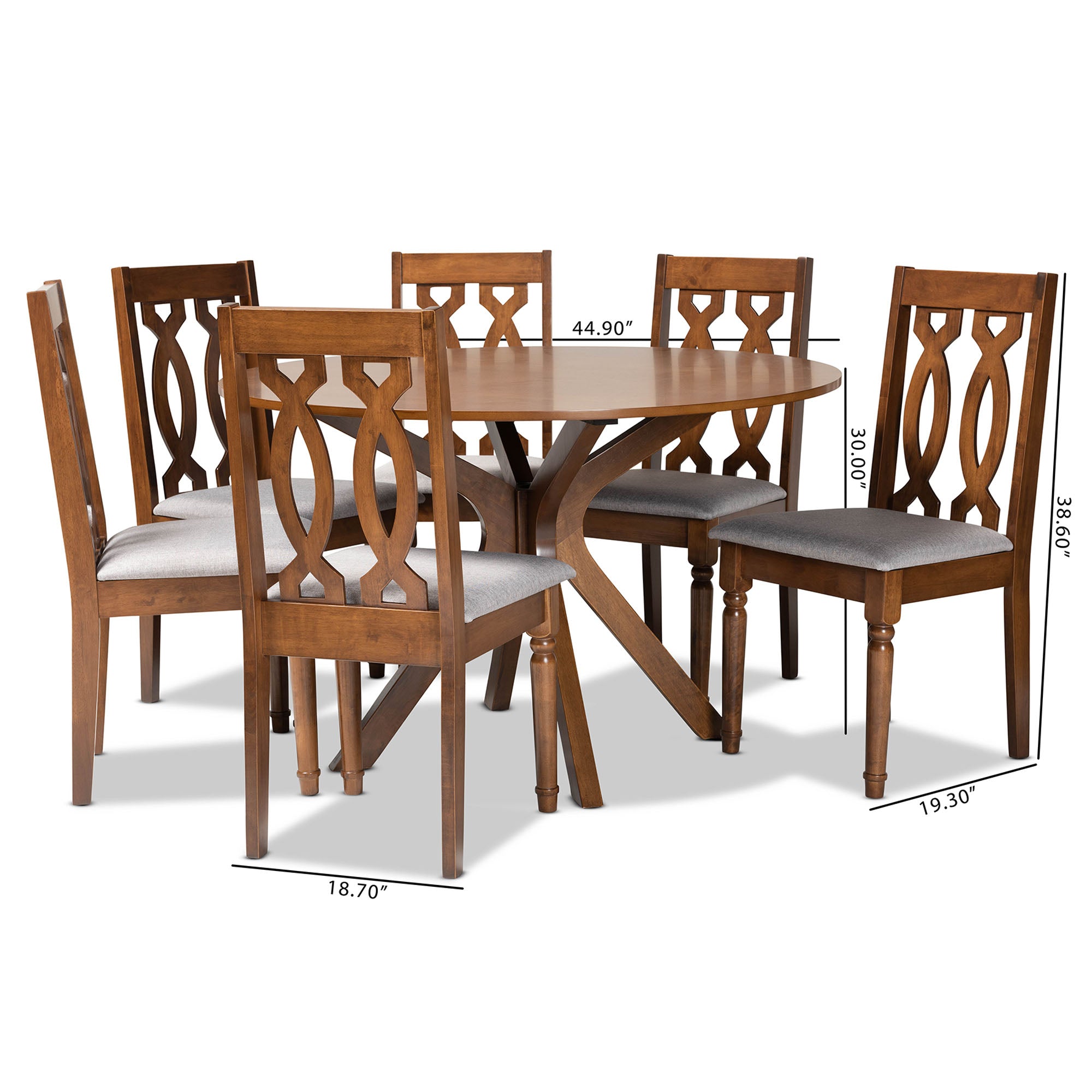 Baxton Studio Callie Modern and Contemporary Grey Fabric Upholstered and Walnut Brown Finished Wood 7-Piece Dining Set