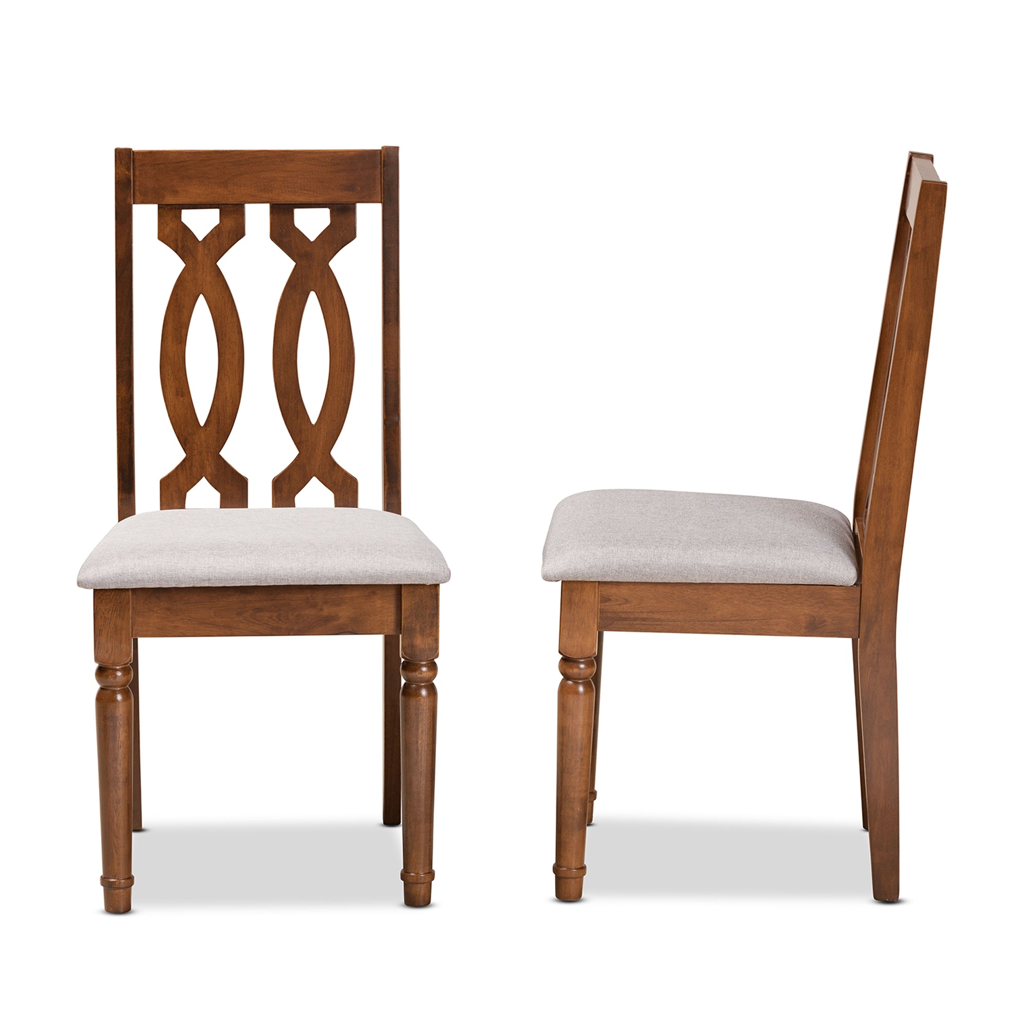 Baxton Studio Cherese Modern and Contemporary Grey Fabric Upholstered and Walnut Brown Finished Wood 2-Piece Dining Chair Set