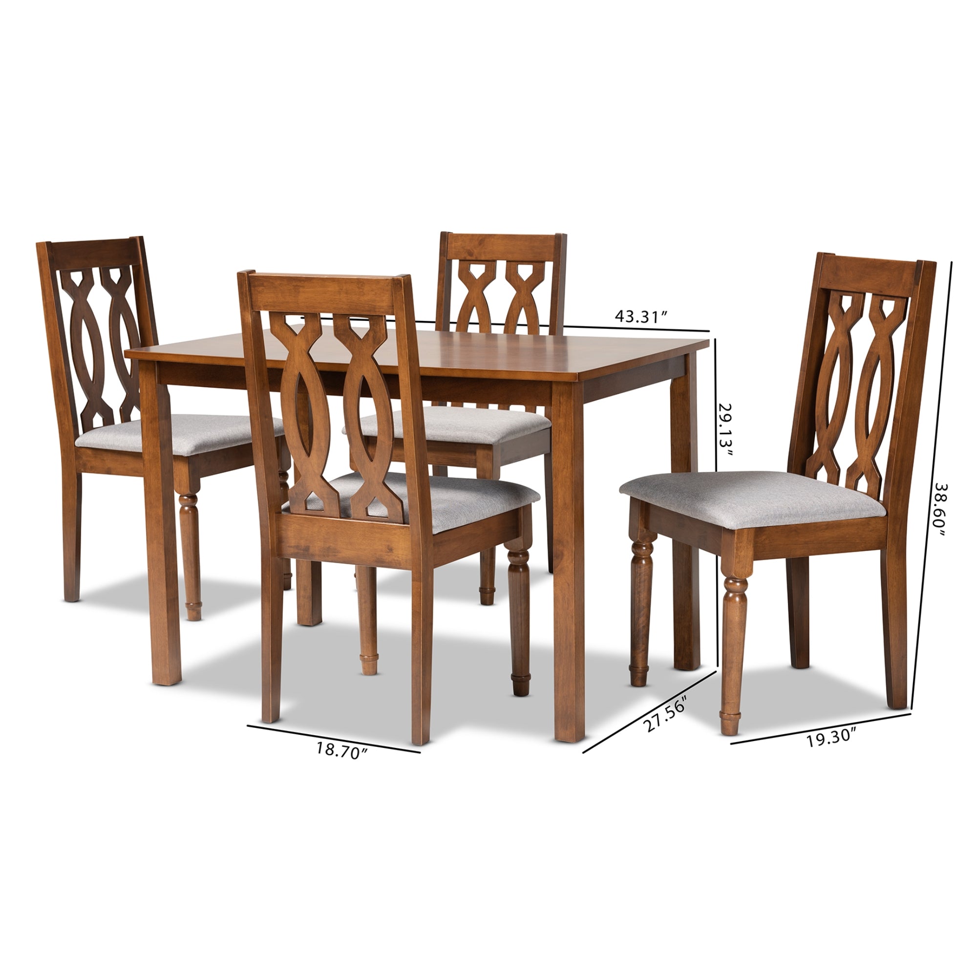 Baxton Studio Cherese Modern and Contemporary Grey Fabric Upholstered and Walnut Brown Finished 5-Piece Wood Dining Set