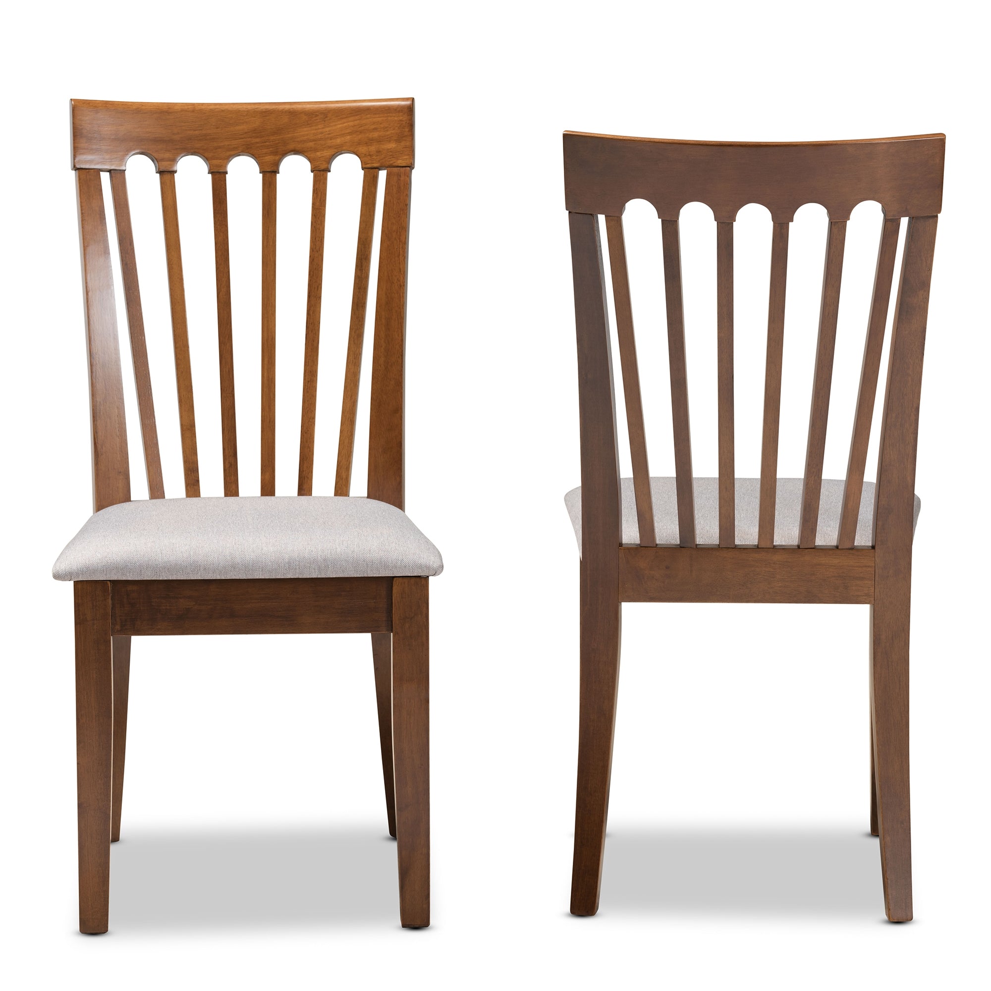 Baxton Studio Minette Modern and Contemporary Grey Fabric Upholstered Walnut Brown Finished Wood 2-Piece Dining Chair Set