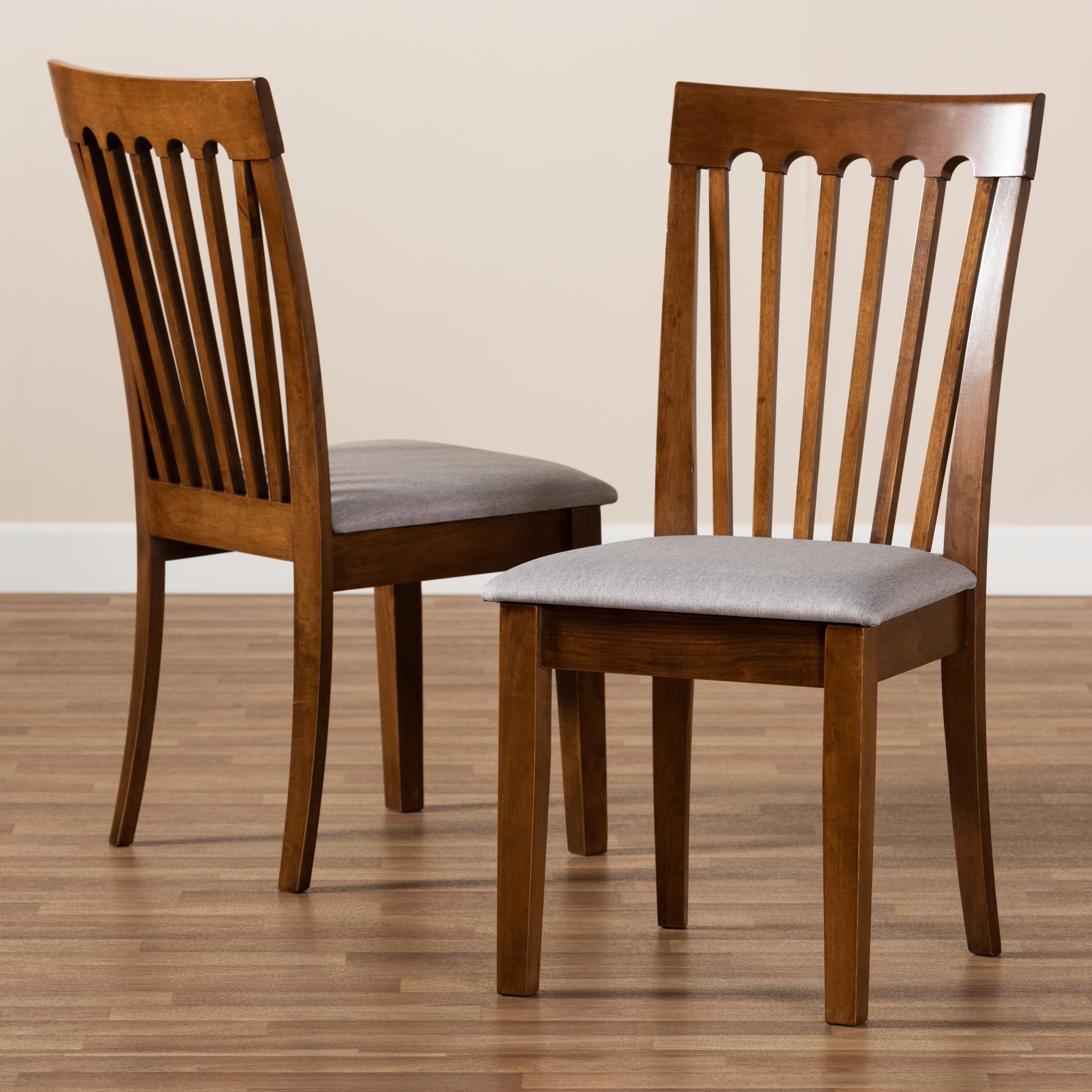 Baxton Studio Minette Modern and Contemporary Grey Fabric Upholstered Walnut Brown Finished Wood 2-Piece Dining Chair Set
