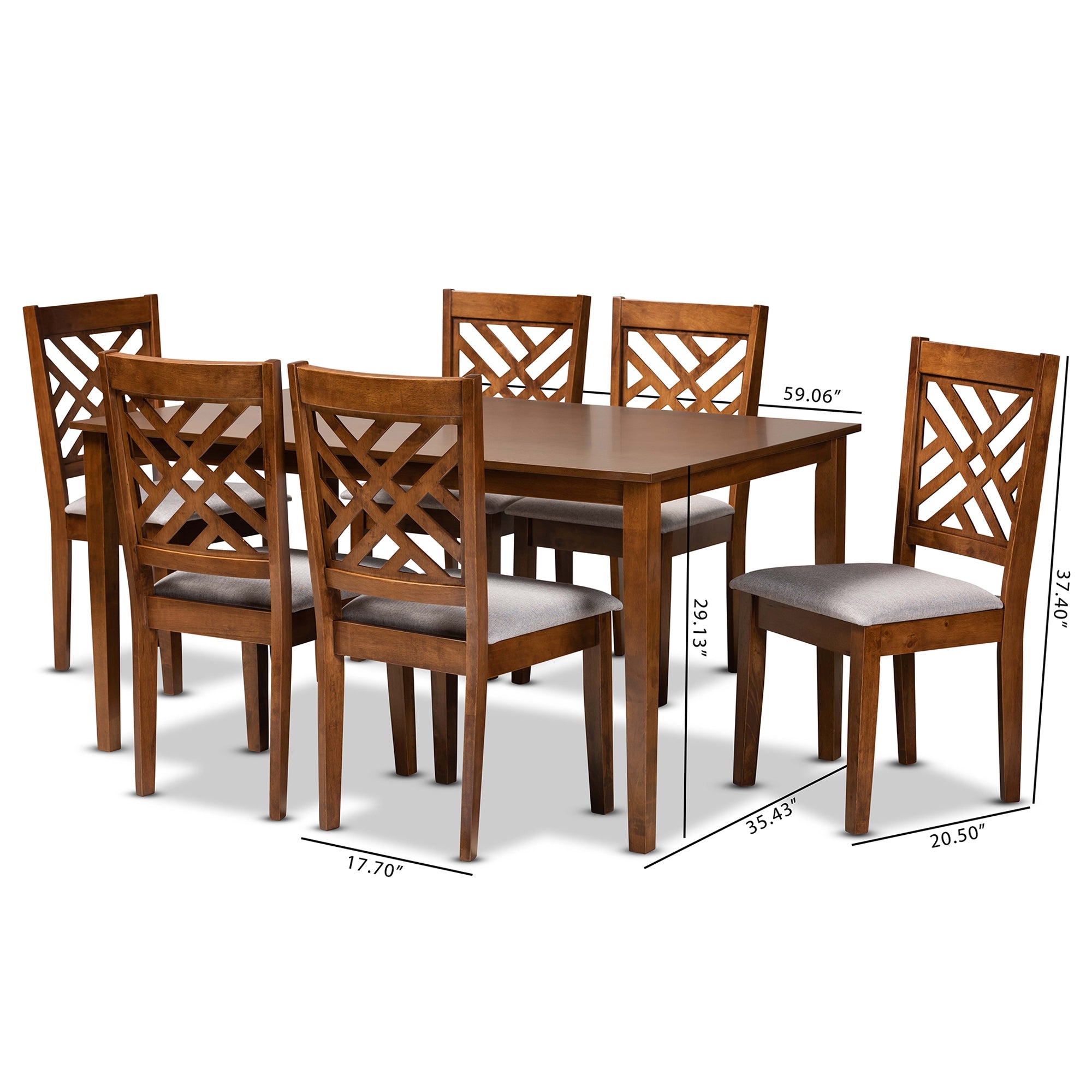 Baxton Studio Caron Modern and Contemporary Grey Fabric Upholstered and Walnut Brown Finished Wood 7-Piece Dining Set