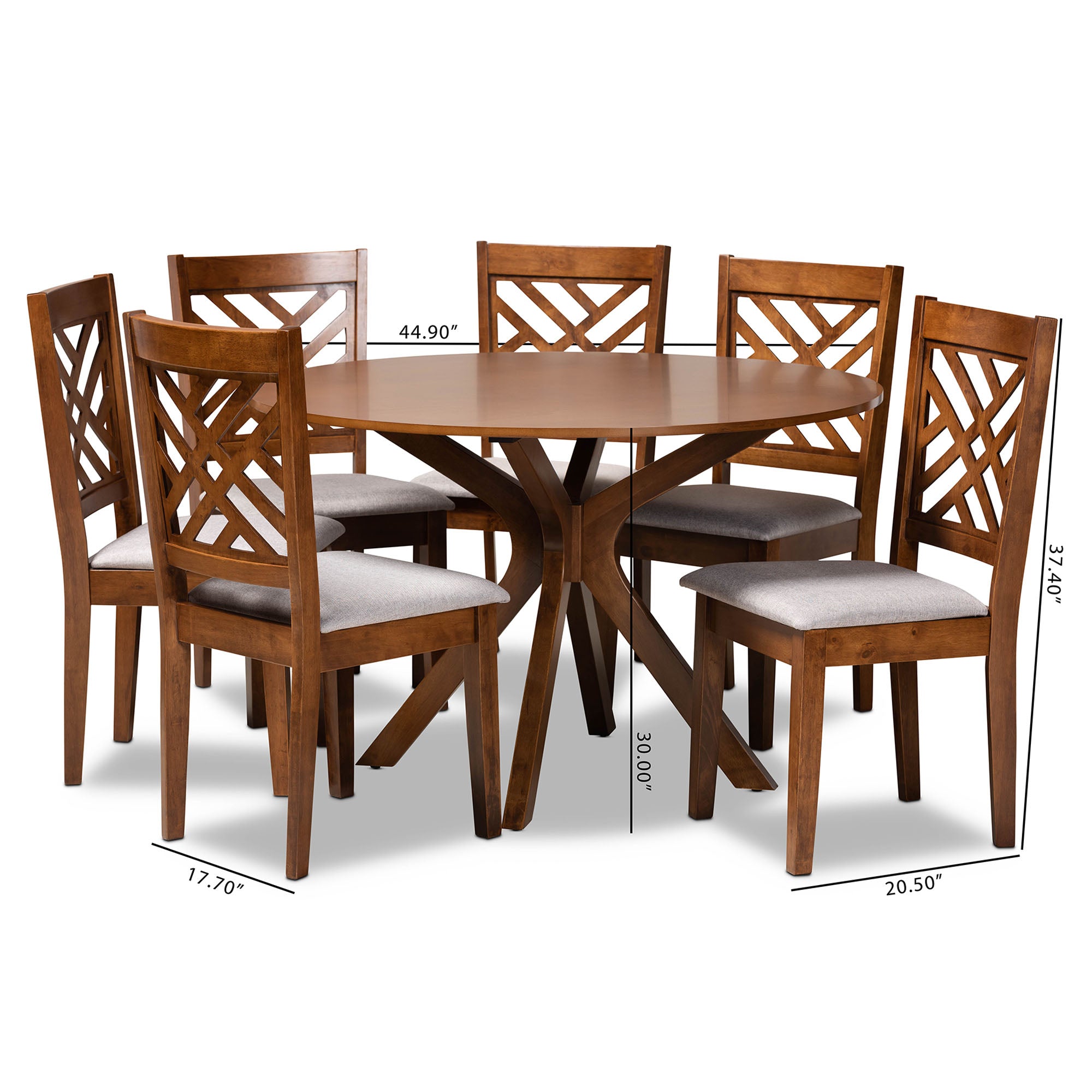 Baxton Studio Norah Modern and Contemporary Grey Fabric Upholstered and Walnut Brown Finished Wood 7-Piece Dining Set