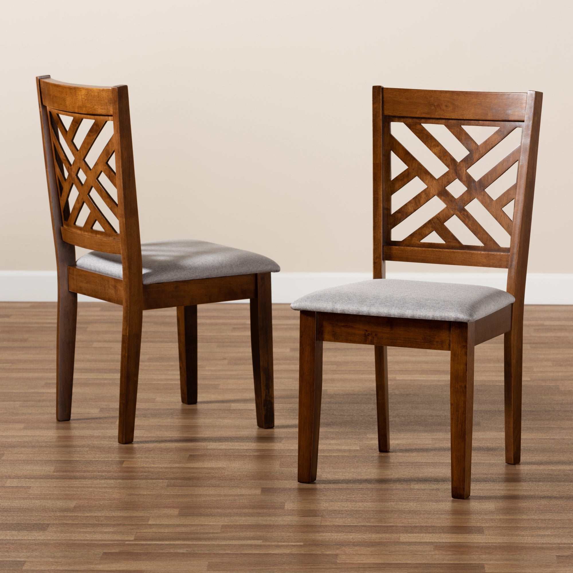 Baxton Studio Caron Modern and Contemporary Grey Fabric Upholstered and Walnut Brown Finished Wood 2-Piece Dining Chair Set