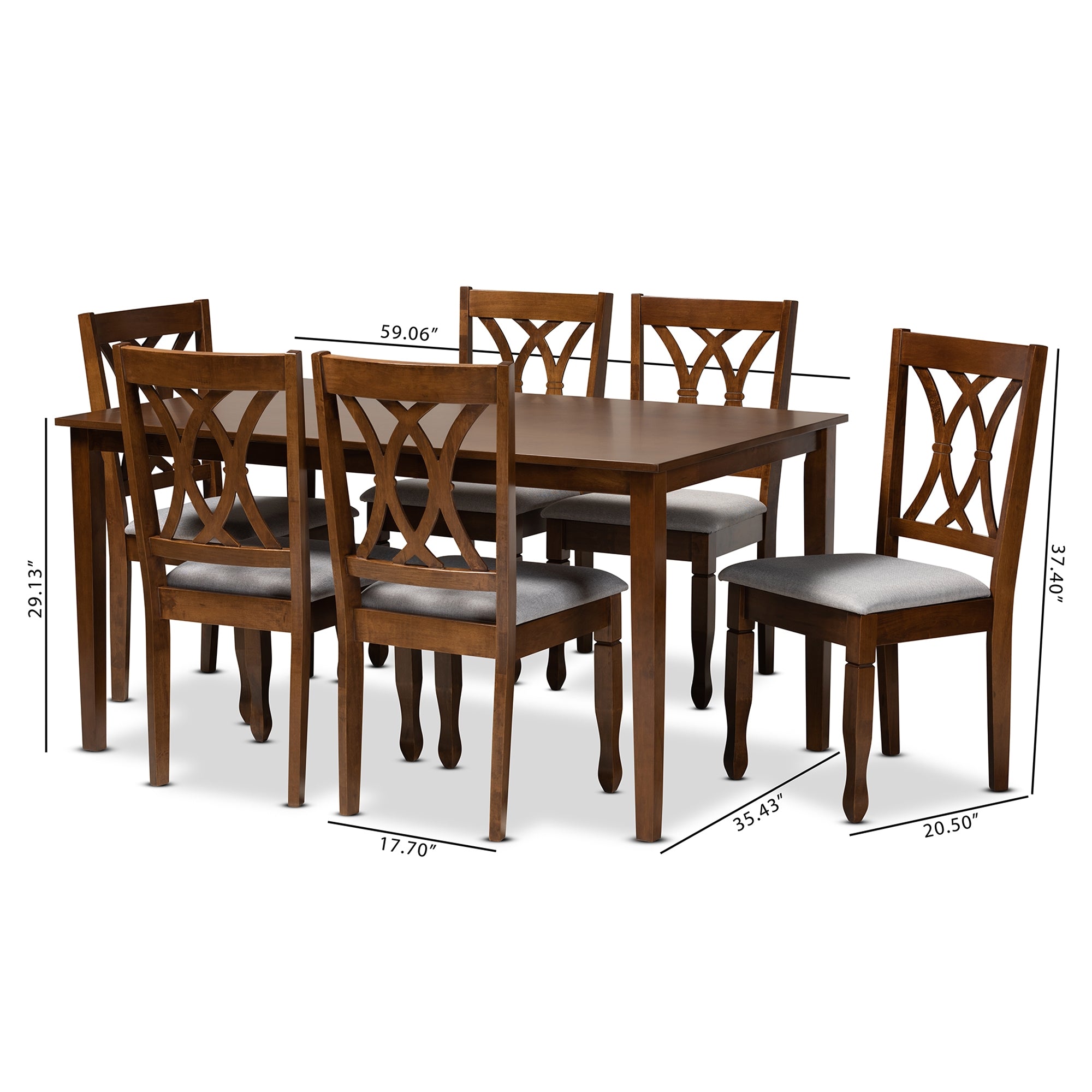 Baxton Studio Augustine Modern and Contemporary Grey Fabric Upholstered and Walnut Brown Finished Wood 7-Piece Dining Set