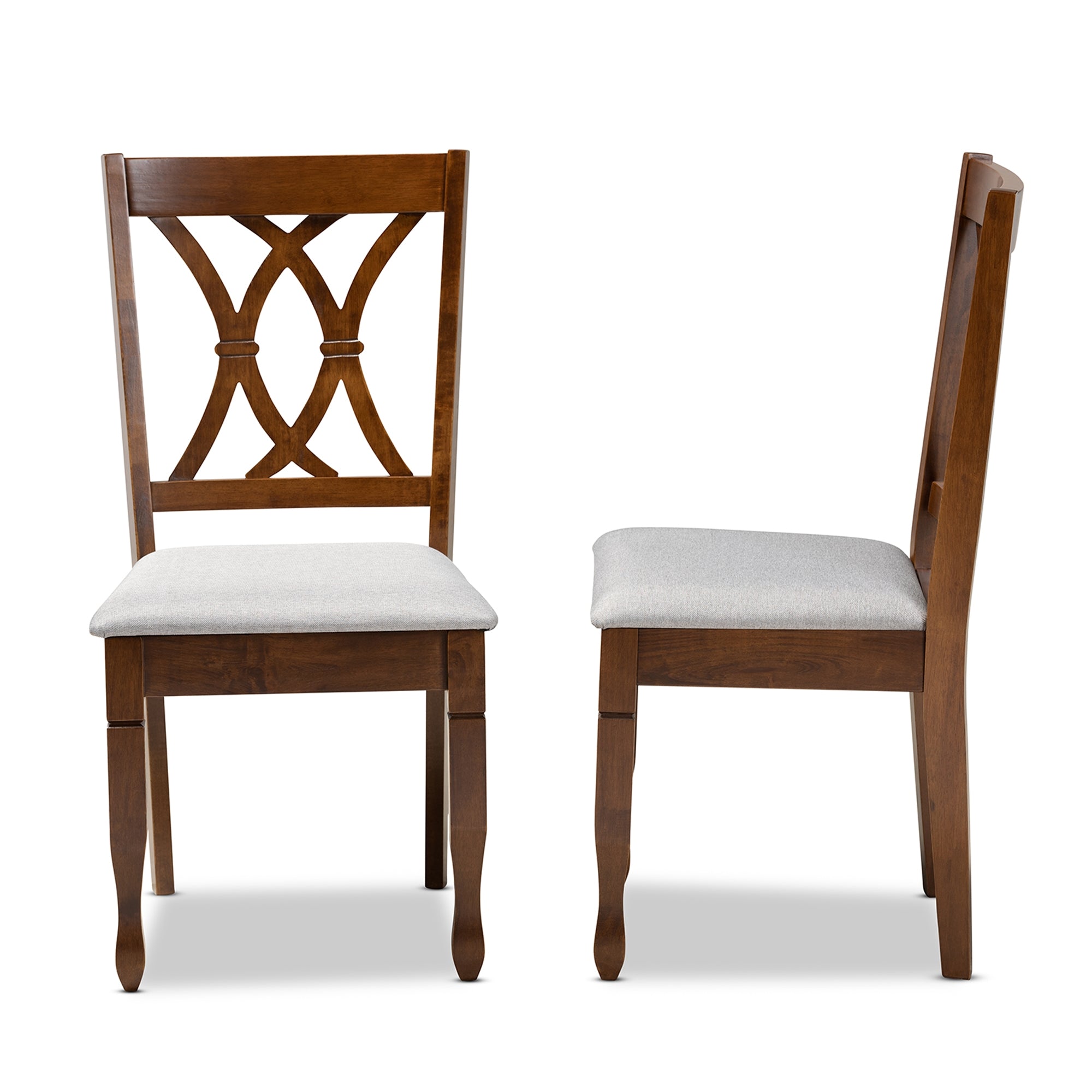 Baxton Studio Augustine Modern and Contemporary Grey Fabric Upholstered and Walnut Brown Finished Wood 2-Piece Dining Chair Set Set