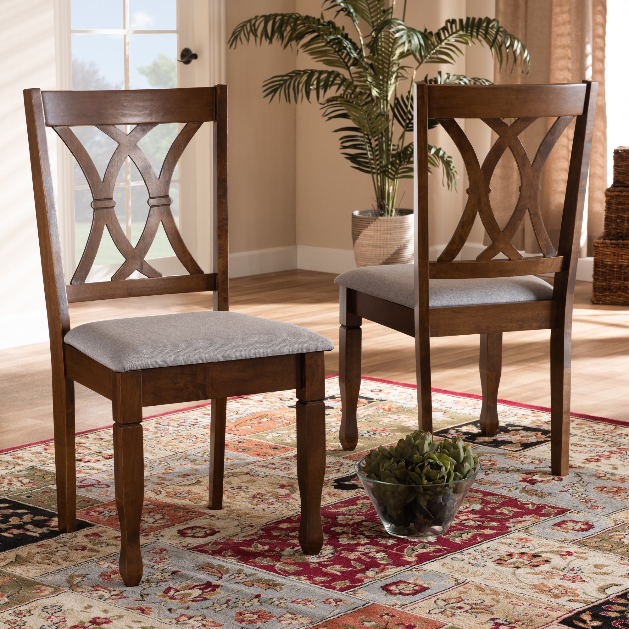 Baxton Studio Augustine Modern and Contemporary Grey Fabric Upholstered and Walnut Brown Finished Wood 2-Piece Dining Chair Set Set