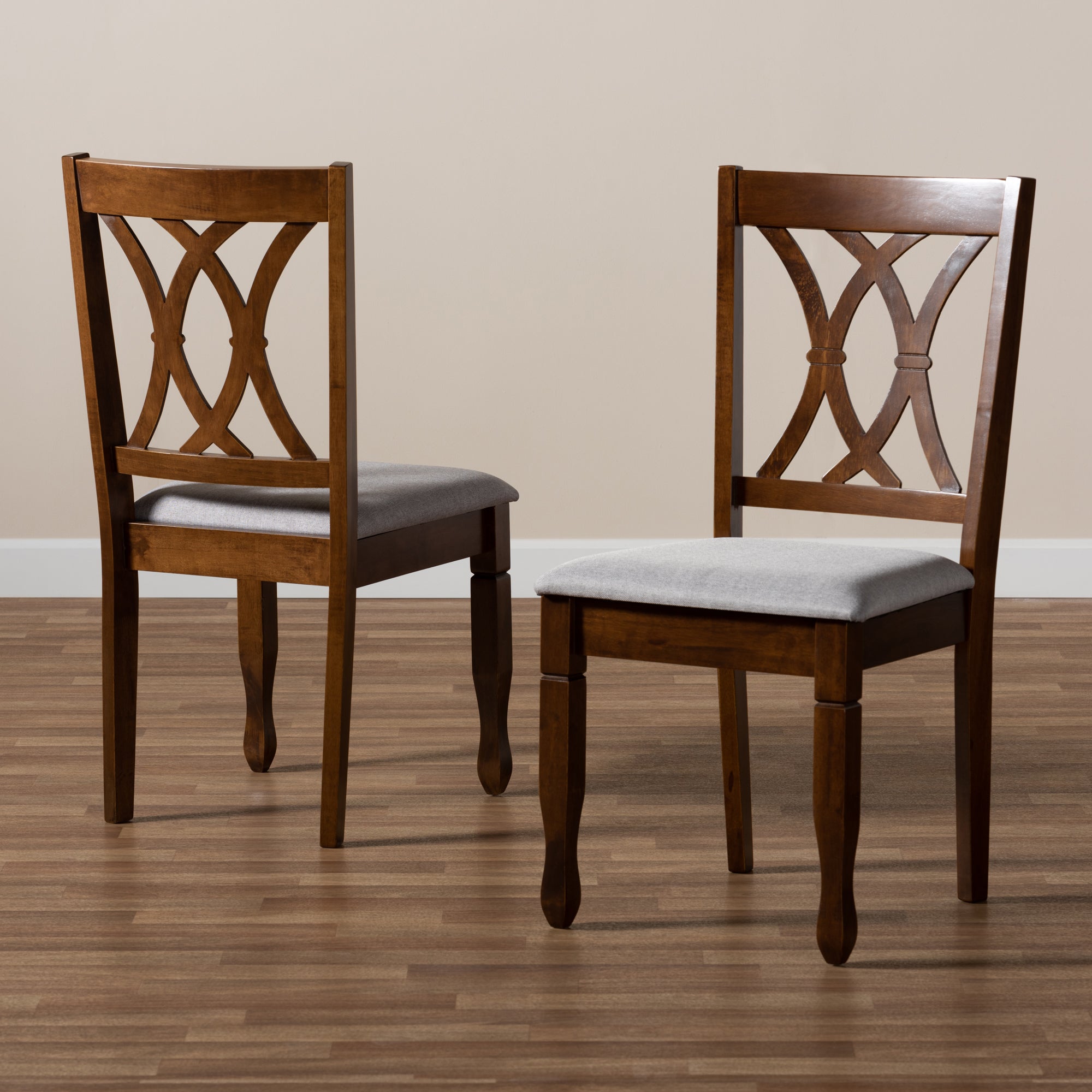 Baxton Studio Augustine Modern and Contemporary Grey Fabric Upholstered and Walnut Brown Finished Wood 2-Piece Dining Chair Set Set