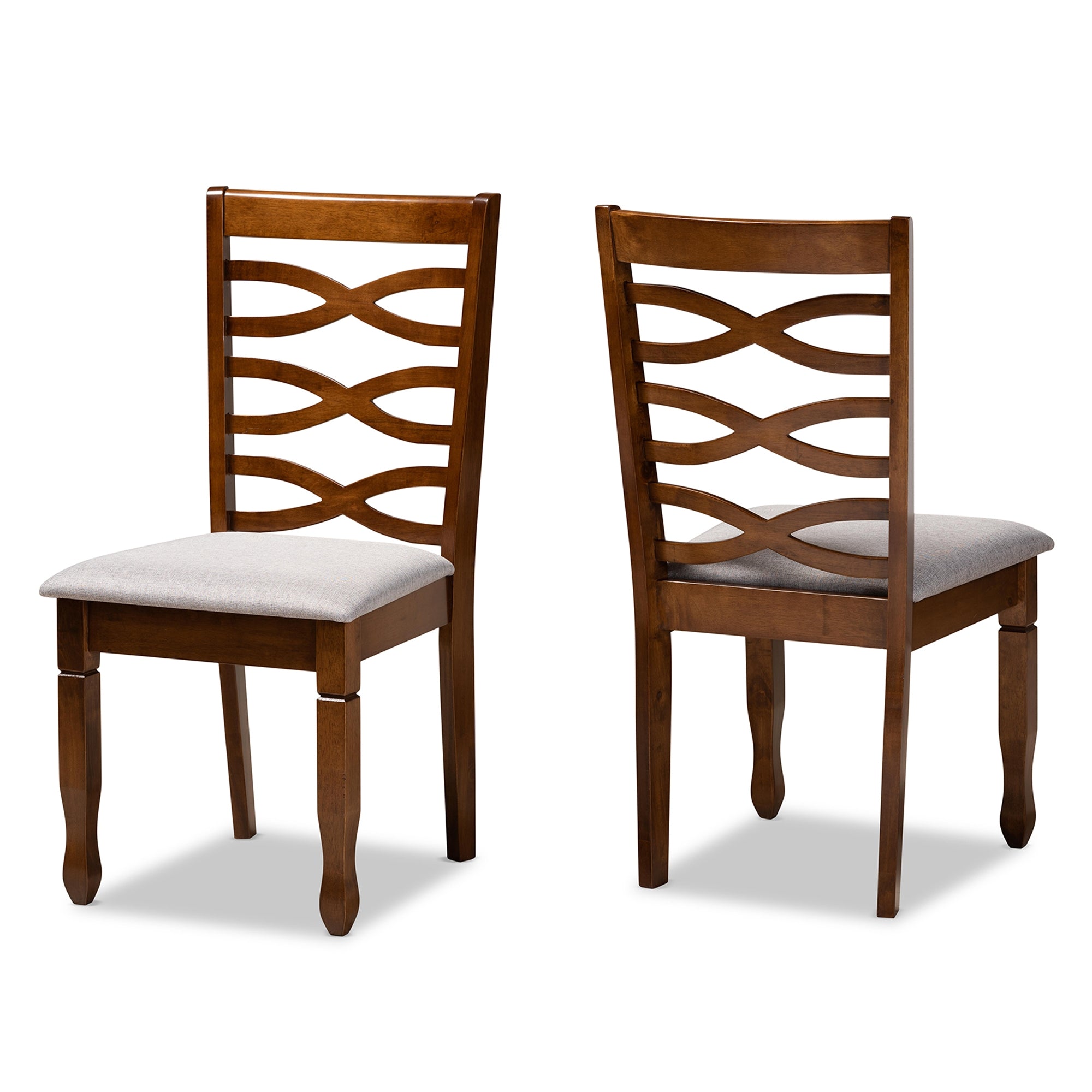 Baxton Studio Lanier Modern and Contemporary Grey Fabric Upholstered and Walnut Brown Finished Wood 2-Piece Dining Chair Set