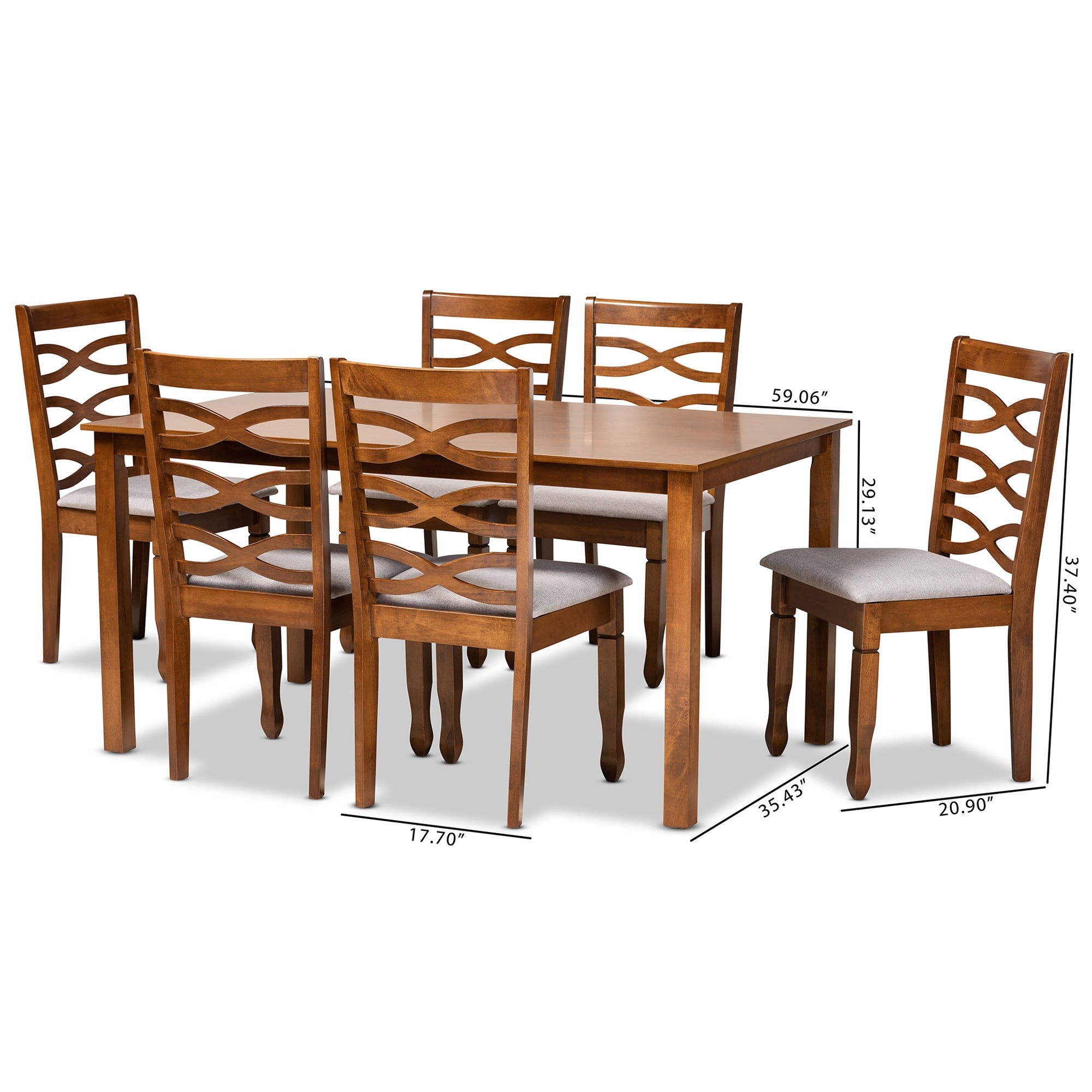 Baxton Studio Lanier Modern and Contemporary Grey Fabric Upholstered and Walnut Brown Finished Wood 7-Piece Dining Set