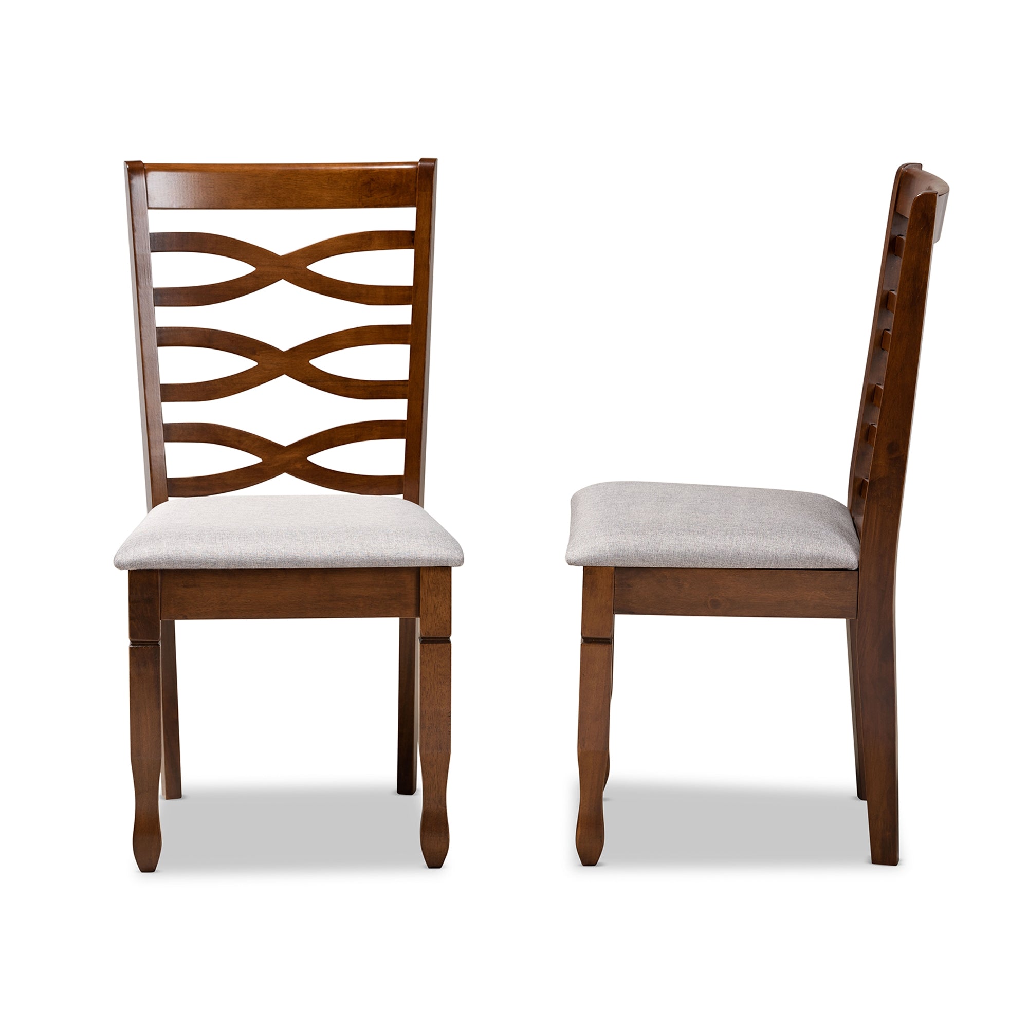 Baxton Studio Lanier Modern and Contemporary Grey Fabric Upholstered and Walnut Brown Finished Wood 2-Piece Dining Chair Set