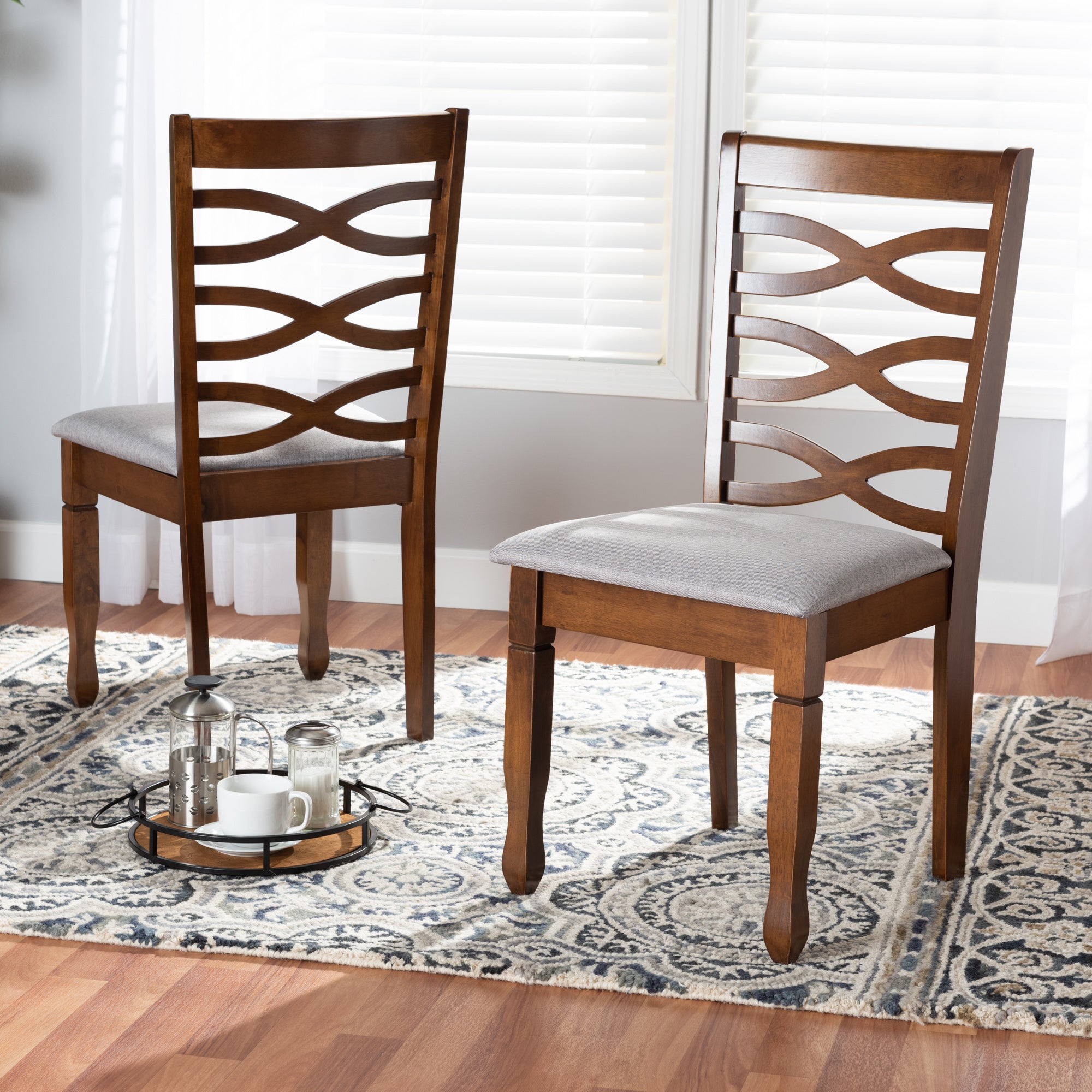 Baxton Studio Lanier Modern and Contemporary Grey Fabric Upholstered and Walnut Brown Finished Wood 2-Piece Dining Chair Set