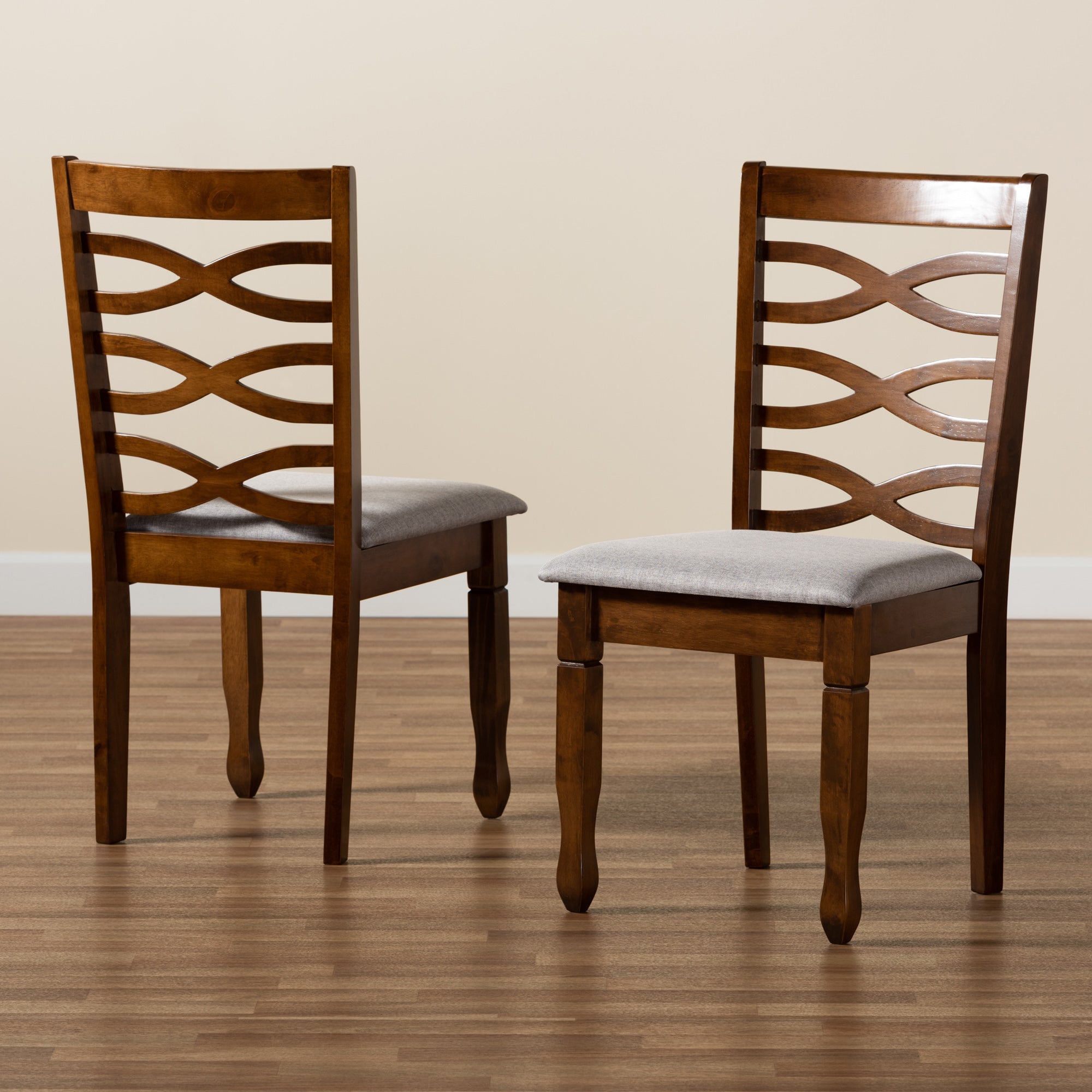 Baxton Studio Lanier Modern and Contemporary Grey Fabric Upholstered and Walnut Brown Finished Wood 2-Piece Dining Chair Set