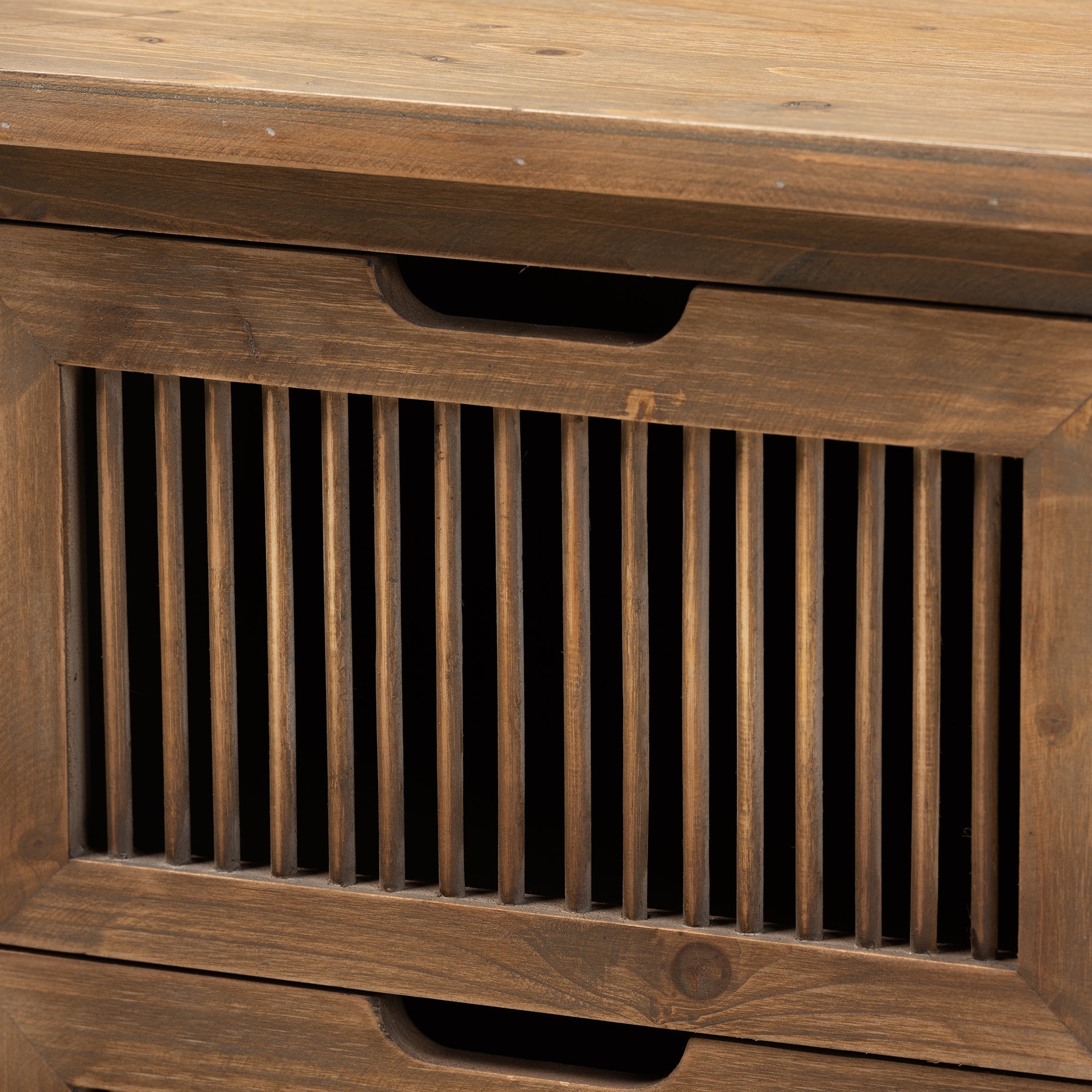 Baxton Studio Clement Rustic Transitional Medium Oak Finished 2-Drawer Wood Spindle End Table