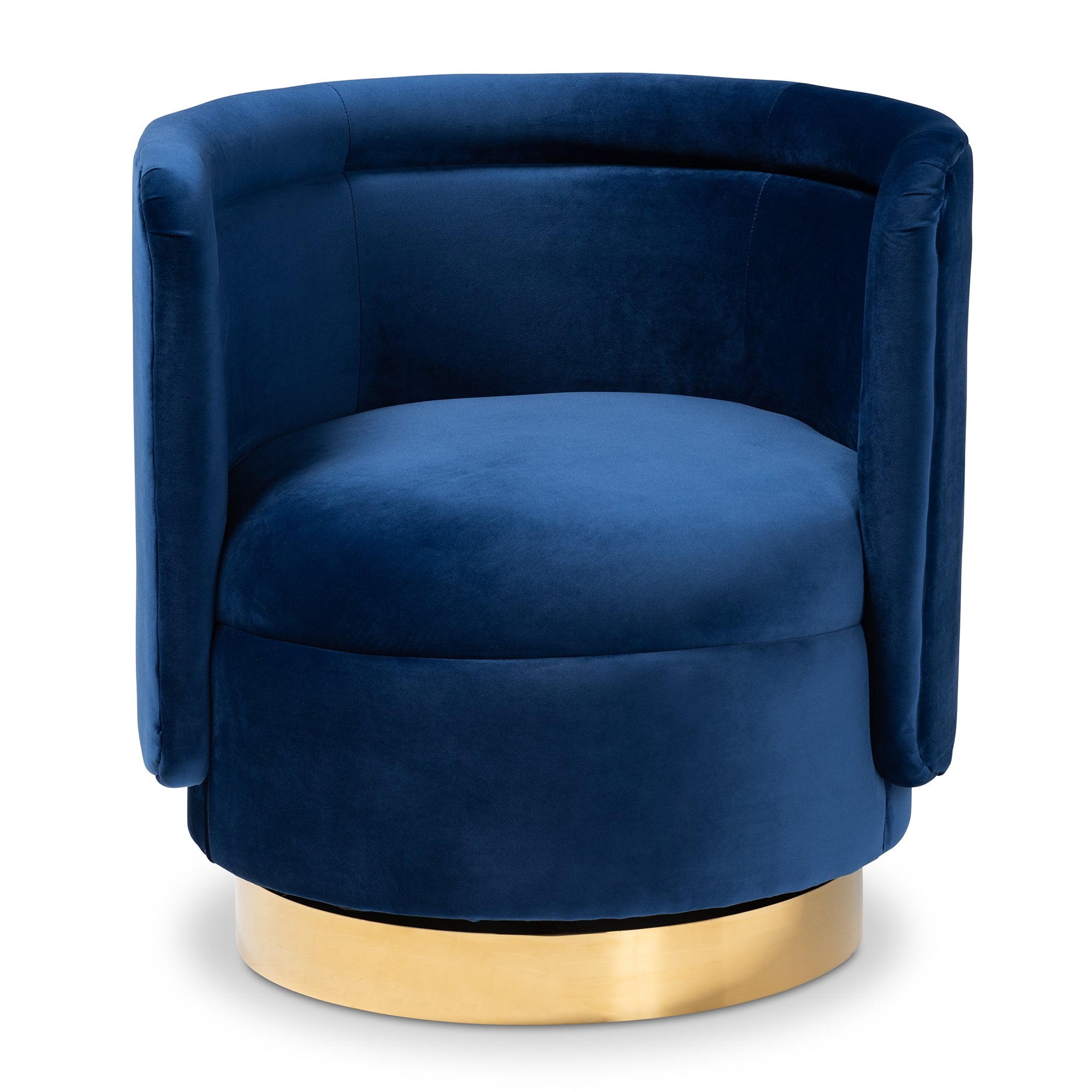 Baxton Studio Saffi Glam and Luxe Royal Blue Velvet Fabric Upholstered Gold Finished Swivel Accent Chair