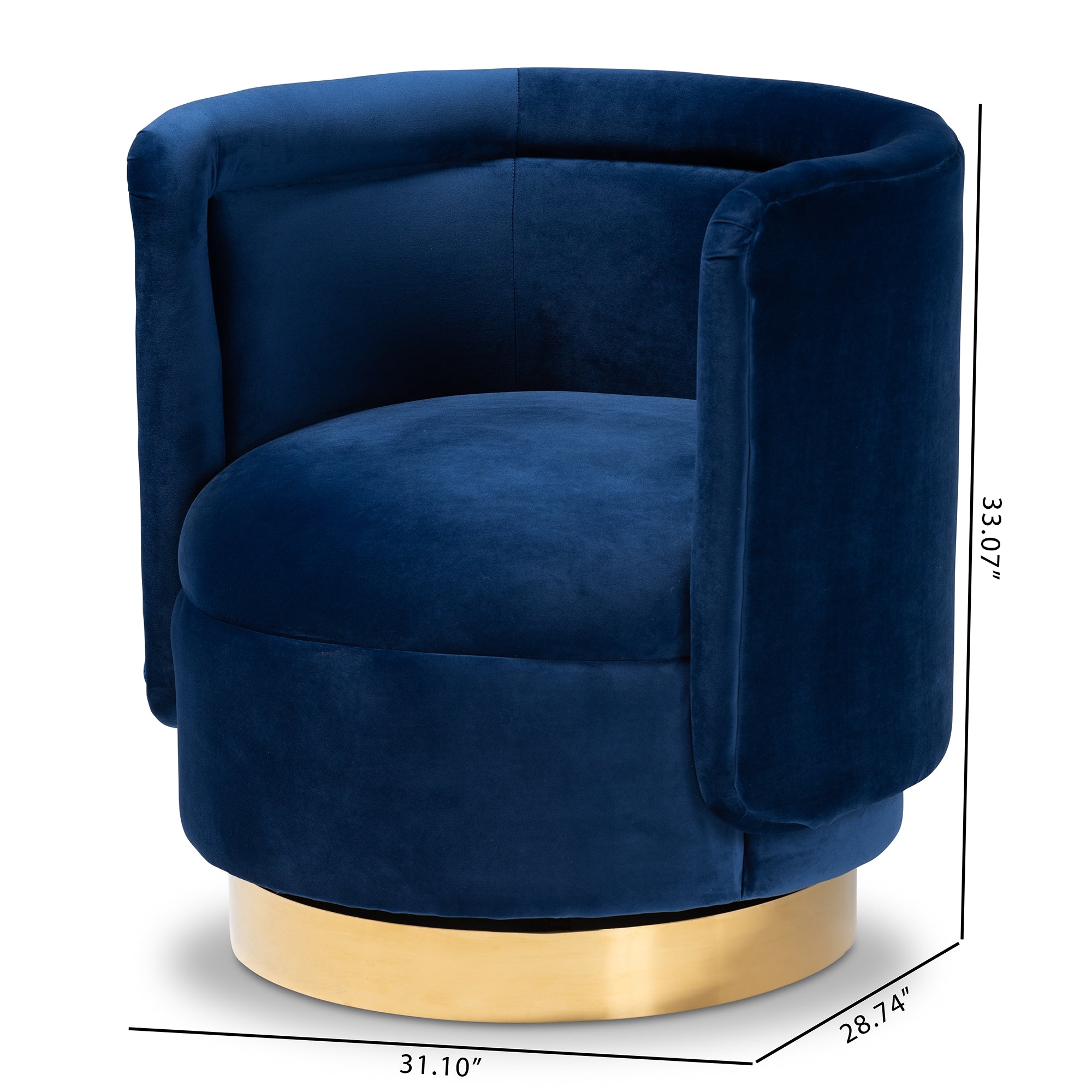 Baxton Studio Saffi Glam and Luxe Royal Blue Velvet Fabric Upholstered Gold Finished Swivel Accent Chair