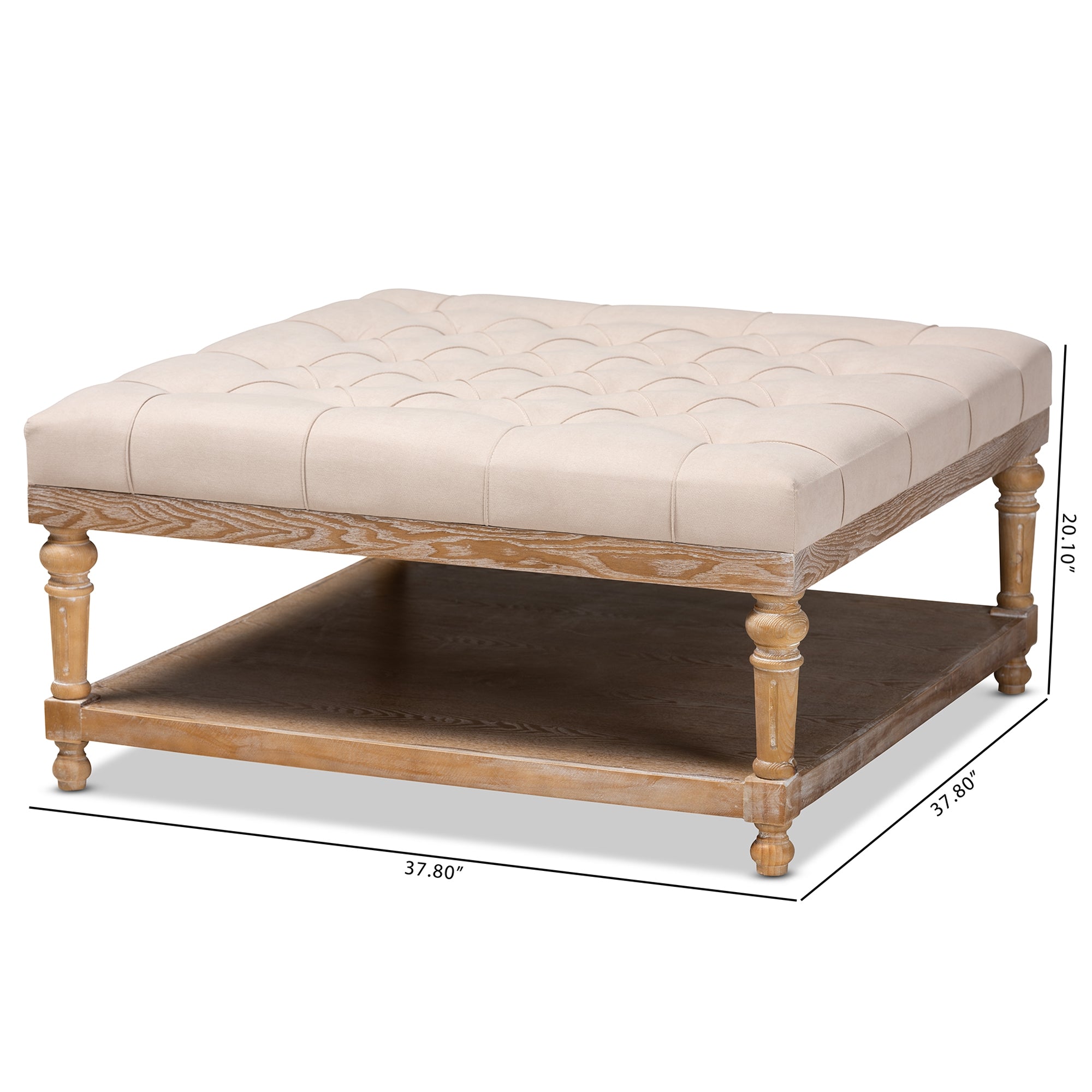 Baxton Studio Kelly Modern and Rustic Beige Linen Fabric Upholstered and Greywashed Wood Cocktail Ottoman
