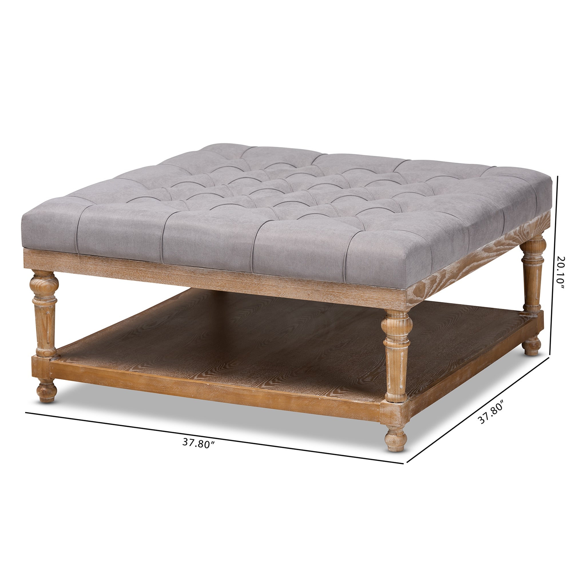 Baxton Studio Kelly Modern and Rustic Grey Linen Fabric Upholstered and Greywashed Wood Cocktail Ottoman