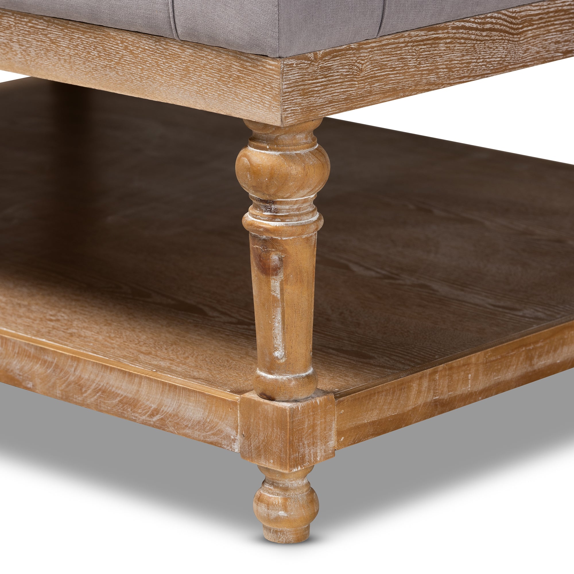 Baxton Studio Lindsey Modern and Rustic Grey Linen Fabric Upholstered and Greywashed Wood Cocktail Ottoman