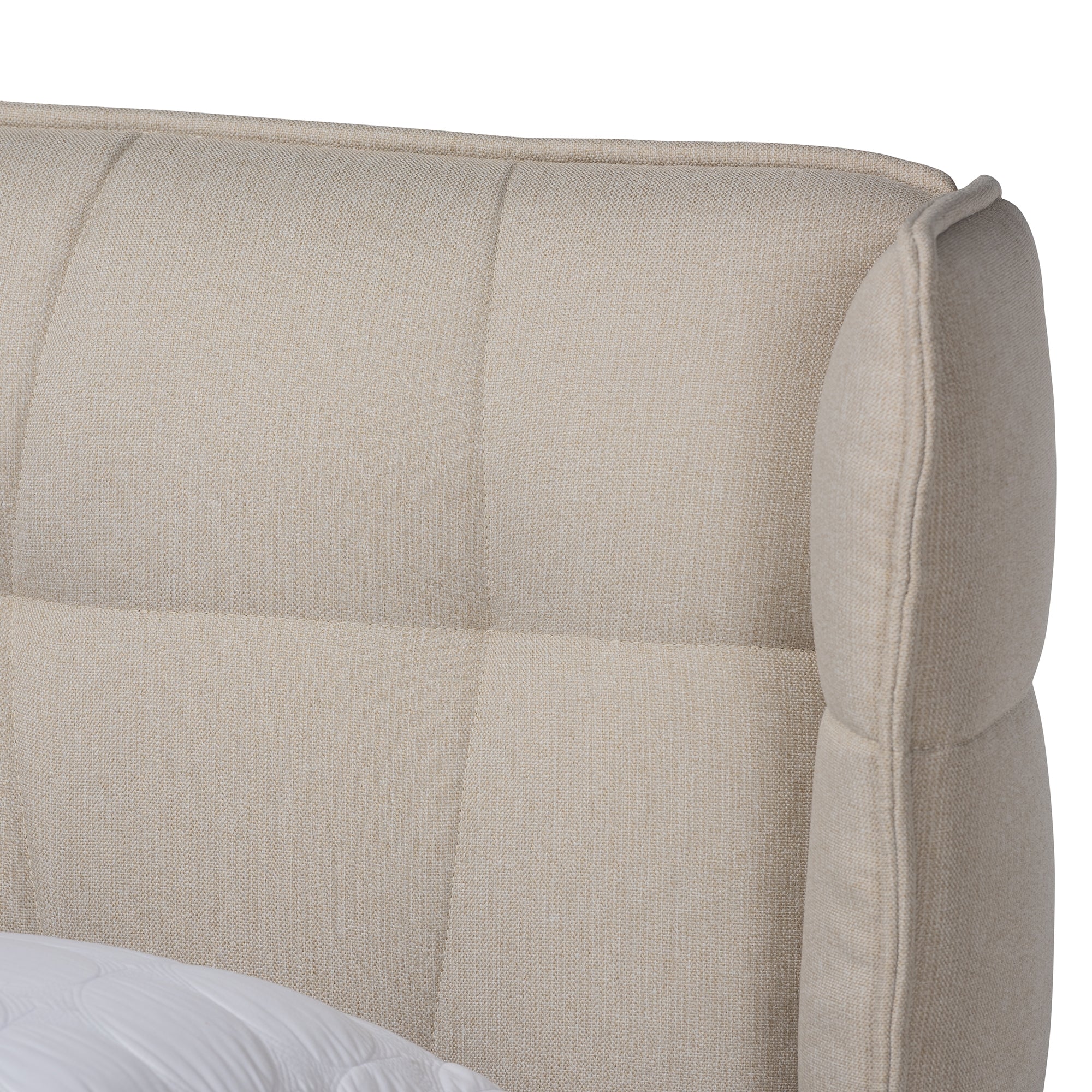 Baxton Studio Gretchen Modern and Contemporary Light Beige Fabric Upholstered and Walnut Brown Finished Wood Queen Size Platform Wingback Bed