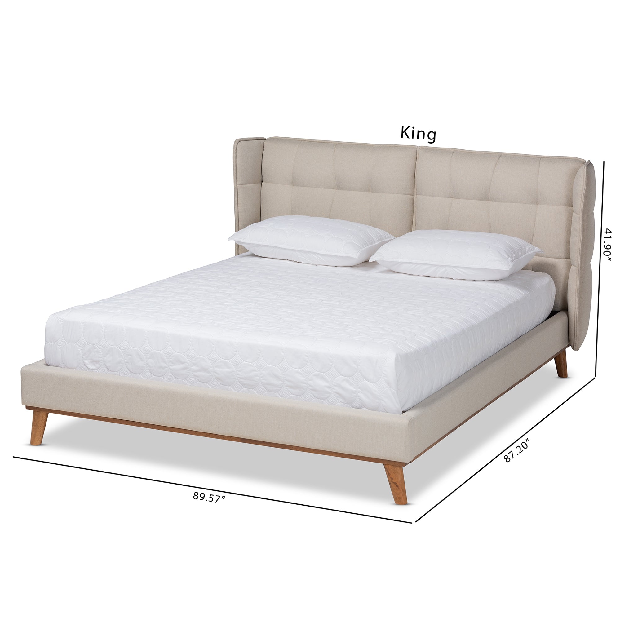 Baxton Studio Gretchen Modern and Contemporary Light Beige Fabric Upholstered and Walnut Brown Finished Wood Queen Size Platform Wingback Bed