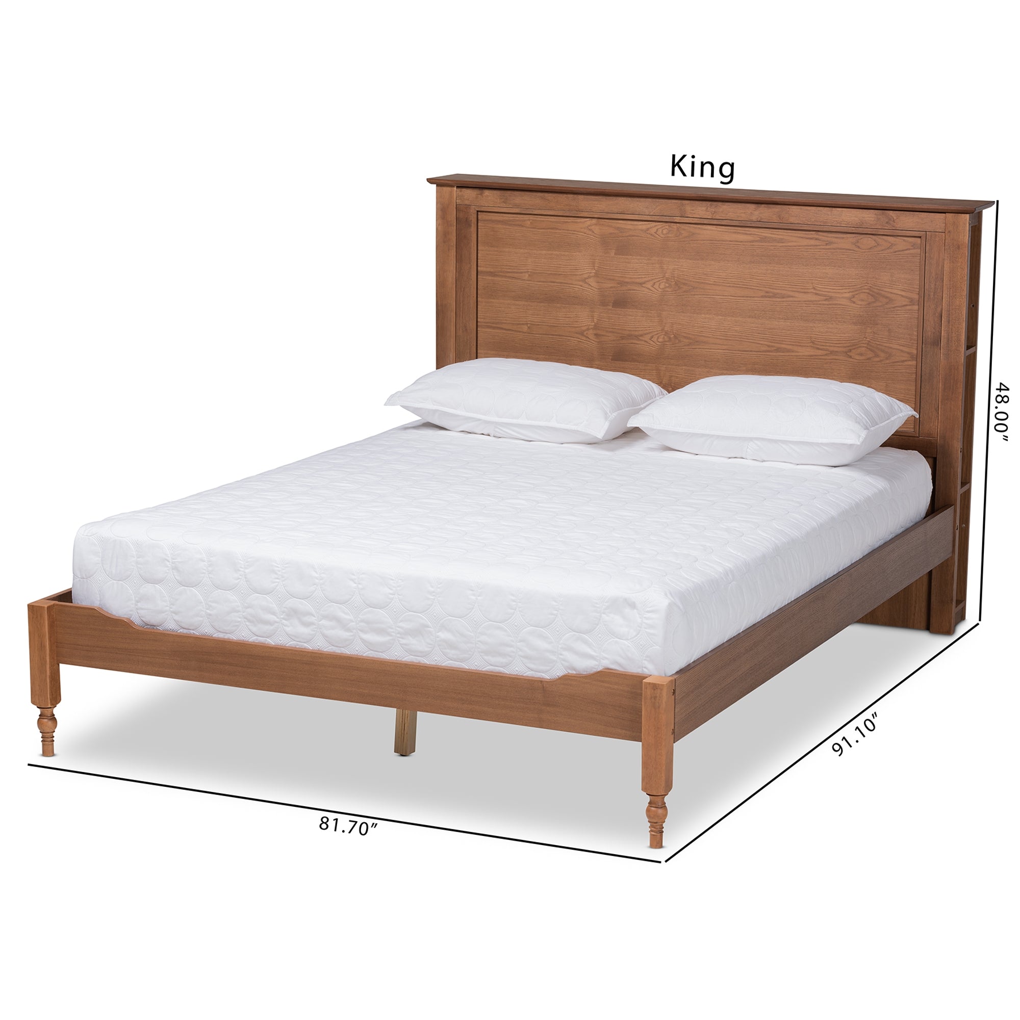 Baxton Studio Danielle Traditional and Transitional Rustic Ash Walnut Brown Finished Wood King Size Platform Storage Bed with Built-In Shelves