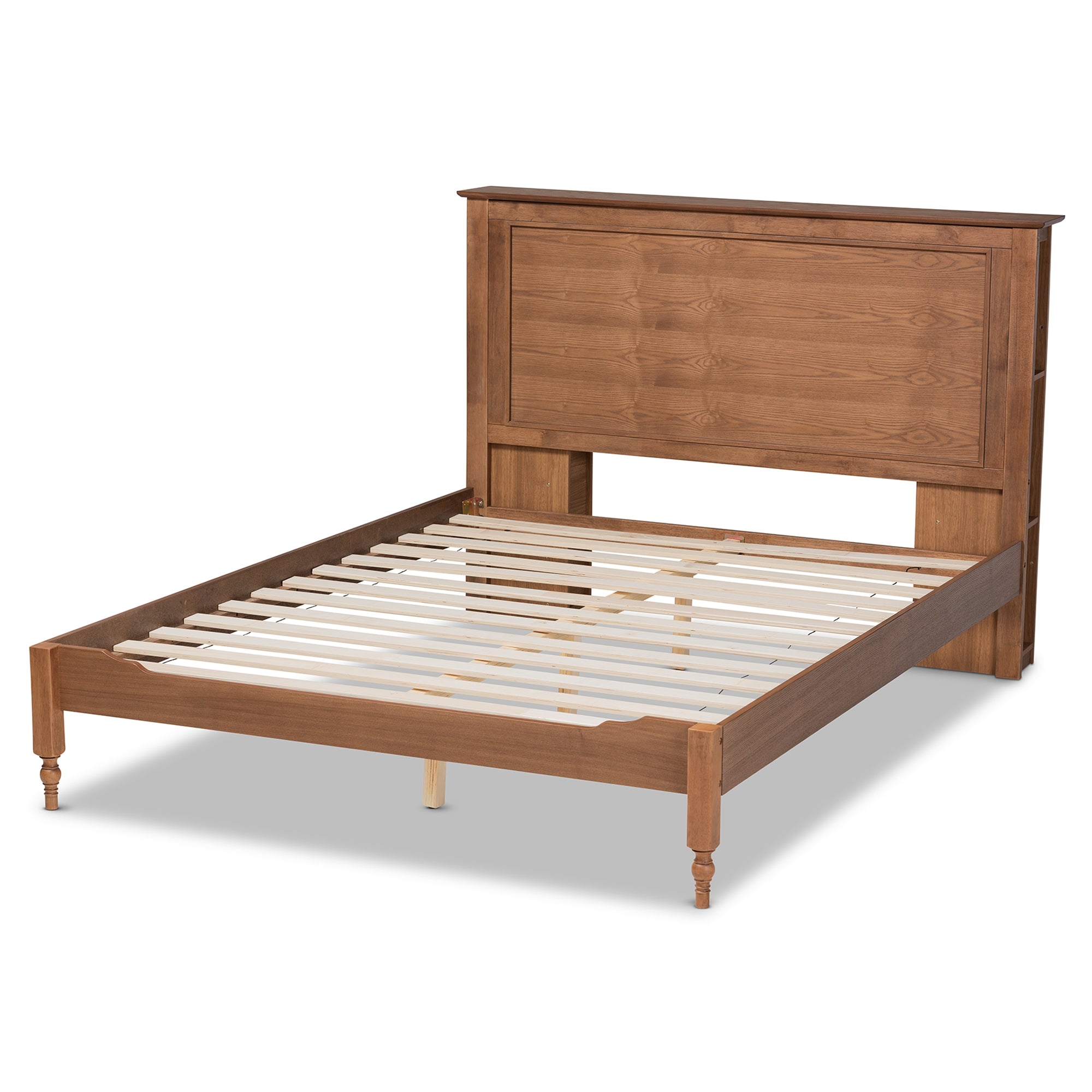 Baxton Studio Danielle Traditional and Transitional Rustic Ash Walnut Brown Finished Wood King Size Platform Storage Bed with Built-In Shelves