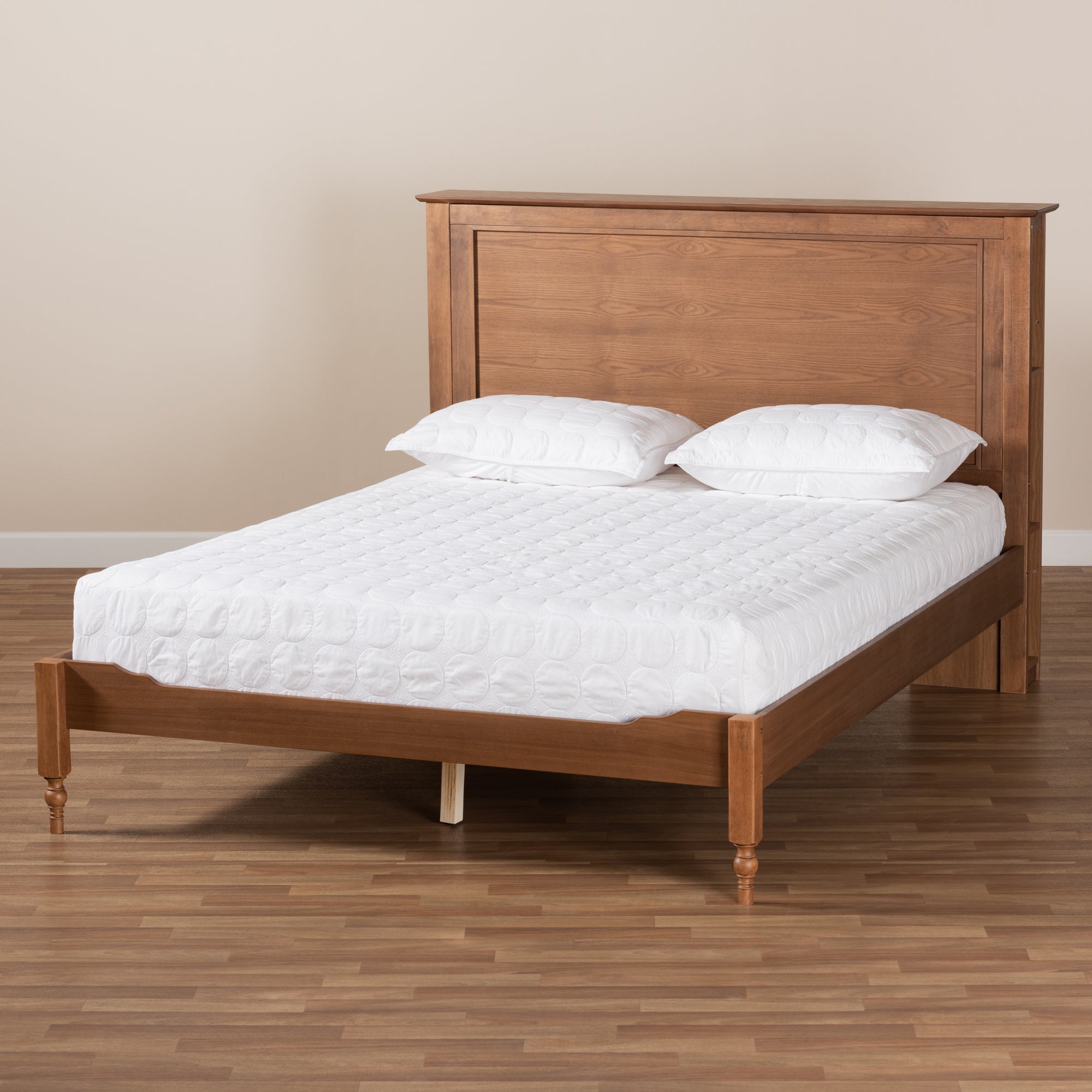 Baxton Studio Danielle Traditional and Transitional Rustic Ash Walnut Brown Finished Wood King Size Platform Storage Bed with Built-In Shelves